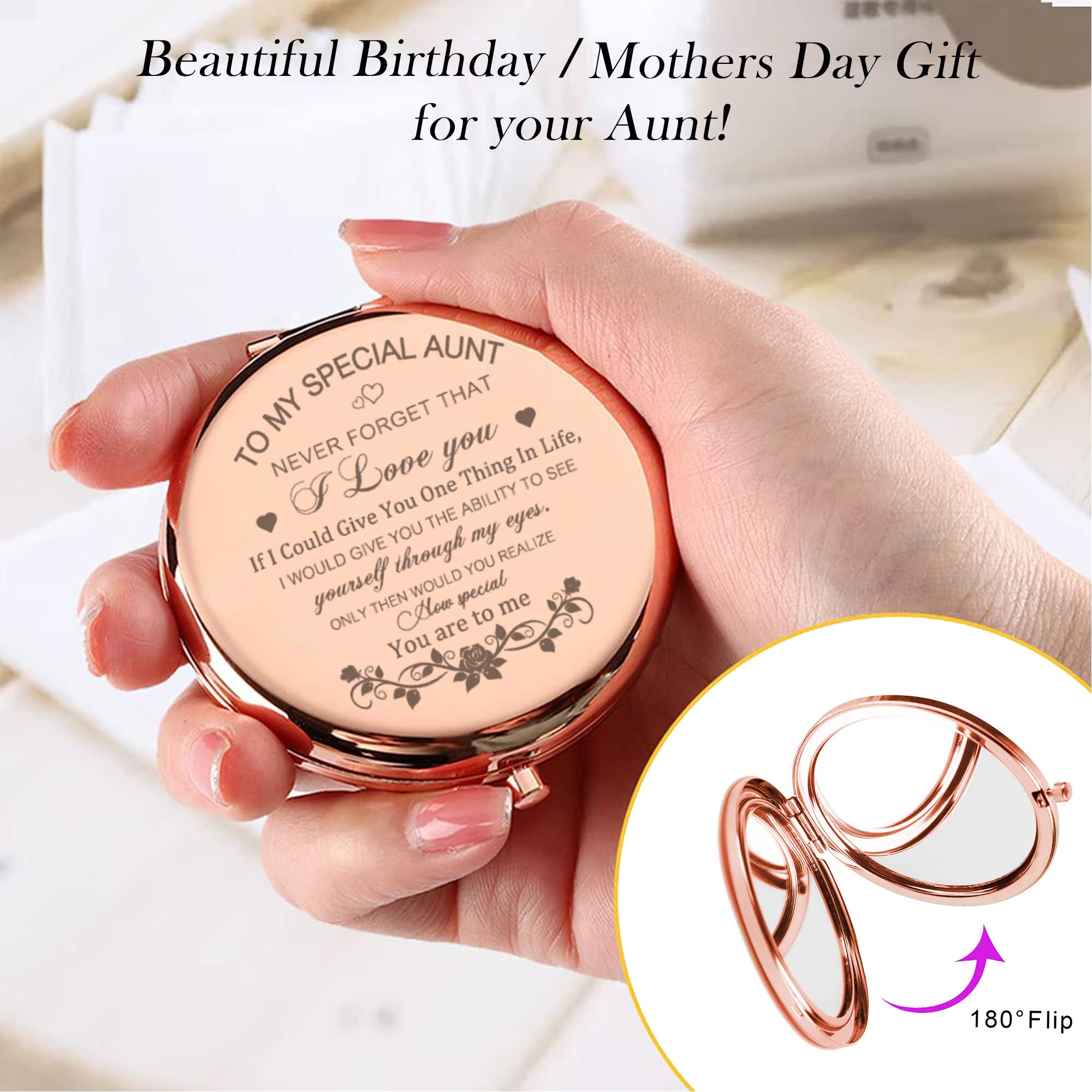 Gaolziuy Compact Mirror, Rose Gold Special Aunt Hand Mirror, 2.5 Inches, Portable, Home Mirror For Mother'S Day, Birthdays