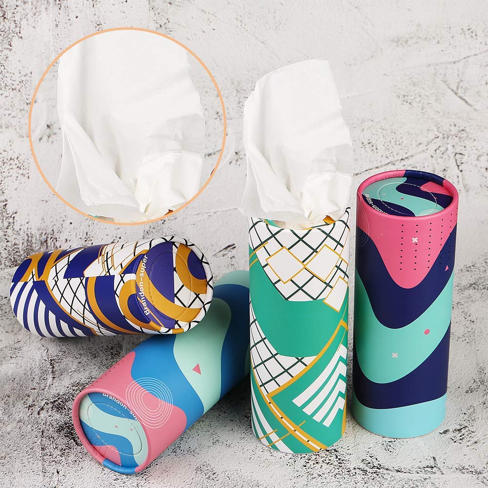 Car Tissue Holder with Facial Tissue Bulk  Car Tissues Box Round Container - Tissue Tubes for Car  Travel Tissues Perfect for Car Cup Holder - 4PK (Blue)