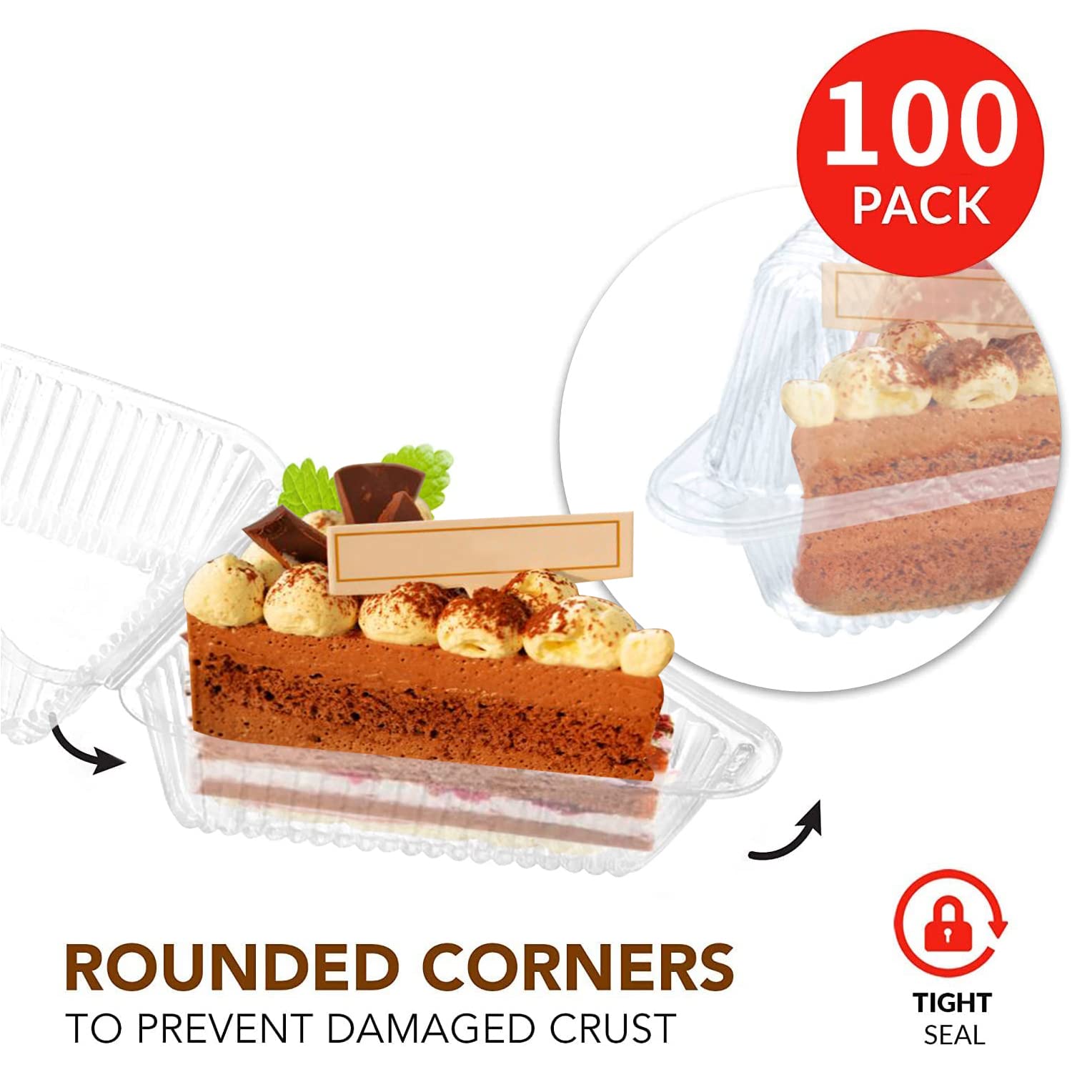 Goiio 100 Pieces Cake Slice Plastic Containers, 4.33 Inches Hinged Lid Cheese Cake Container, For Home, Bakery And Cafe