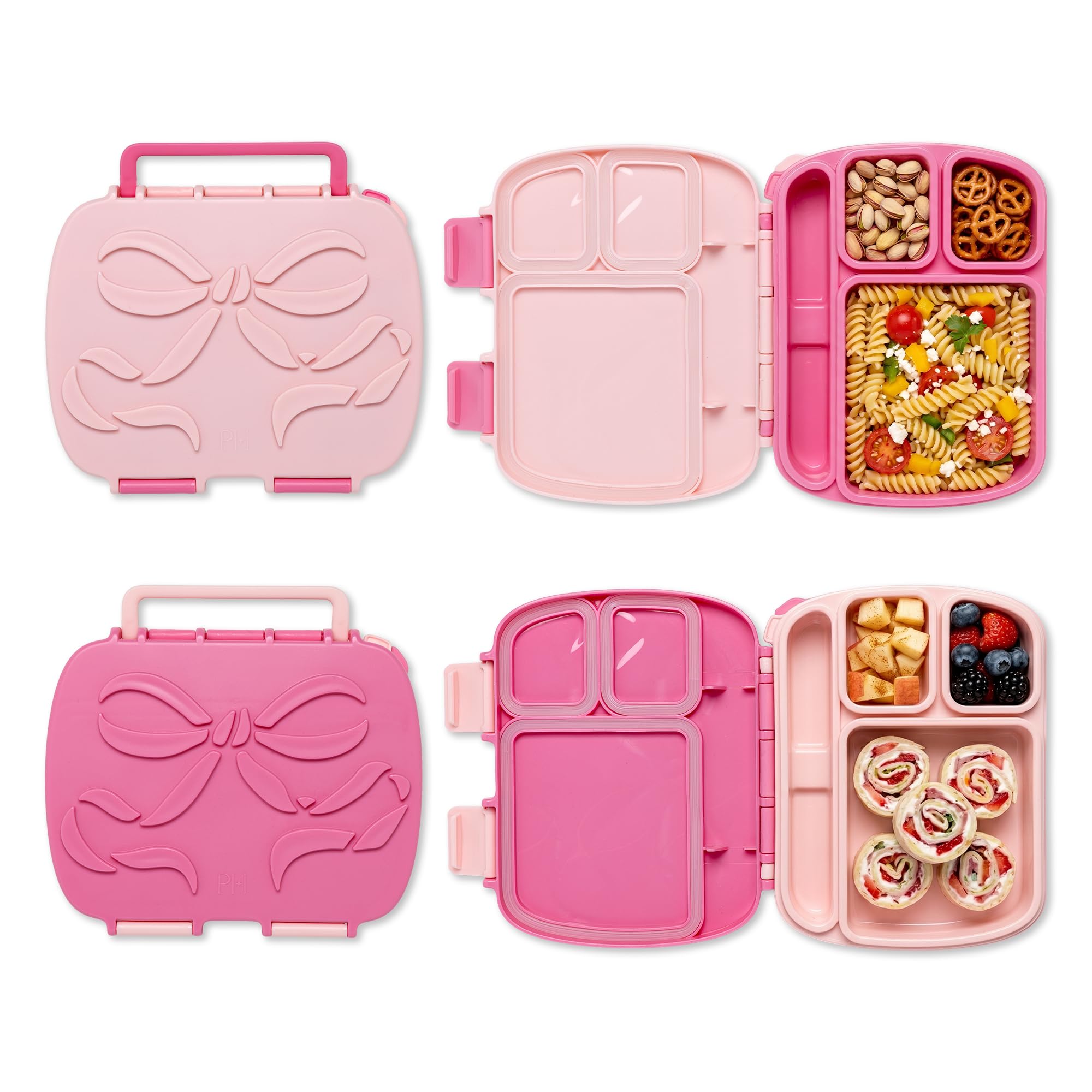 Paris Hilton Bento Style Lunch Box Set, 4Compartment Stackable Lunch Containers with Bow Lid Design, BuiltIn Phone Stand and C