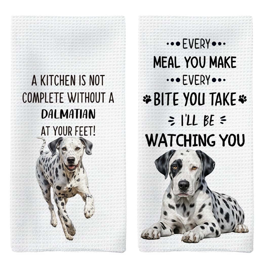 Tzhim Dalmation Kitchen Towels Set of 2, Dalmation Lovers Gifts, Dog Decorative Hand Towels, Dog Dishcloths Dish Towel Tea Towel