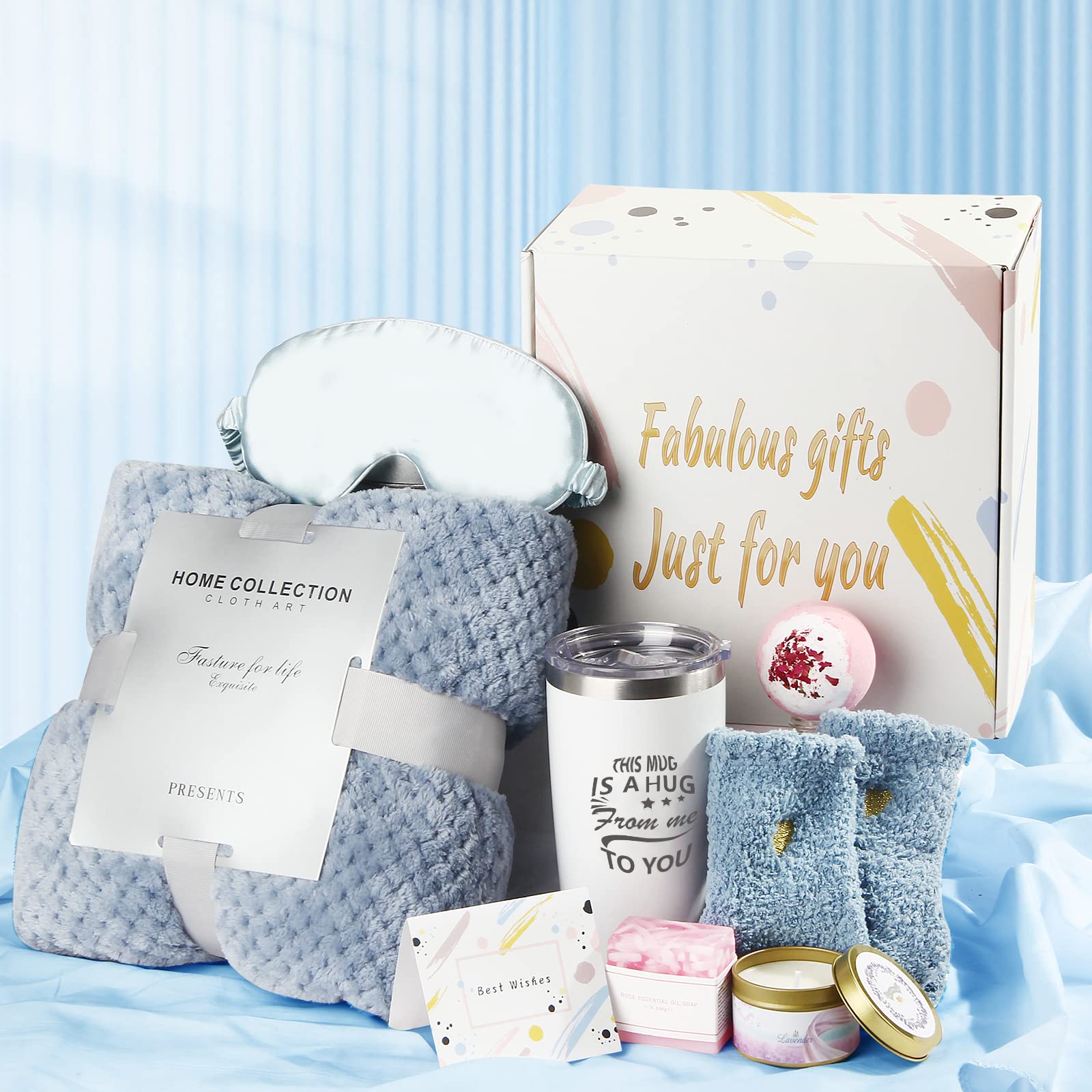 Gifts For Women, Care Package For Women, Relaxing Spa Gift Box Basket, Birthday Baskets, Get Well Soon Gifts With Luxury Blanket
