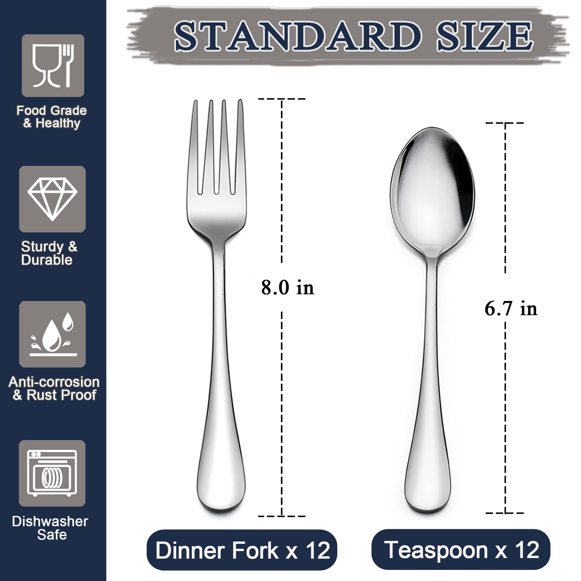 Lianyu 24-Piece Forks And Spoons Silverware Set, 12 Teaspoon And 12 Dinner Fork, Stainless Steel Flatware Cutlery Set For Home K
