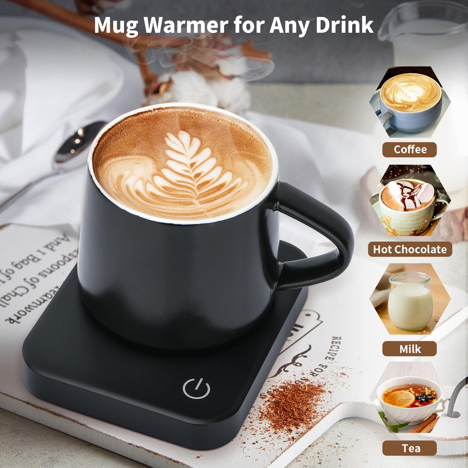 VOBAGA Coffee Mug Warmer with 3 Temperature Settings, 4-Hour Auto Shut Off, Sky Blue, Electric Beverage Warmer for Office & Home
