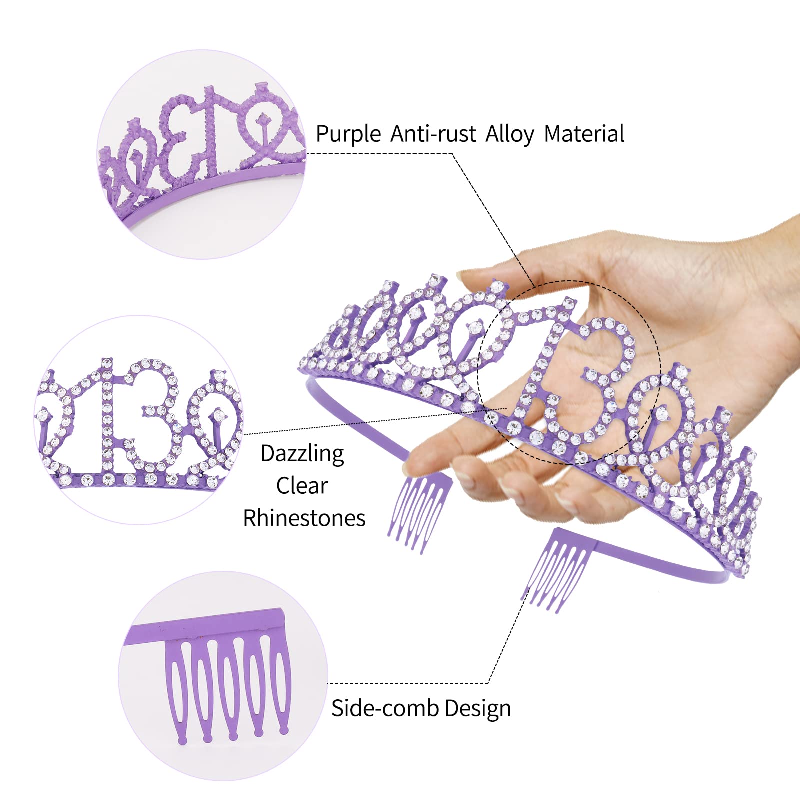 Cieher Purple 13Th Birthday Crown For Girls & Official Teenager Birthday Sash Set, 13 Birthday Tiara, Birthday Gifts For Teen Gi