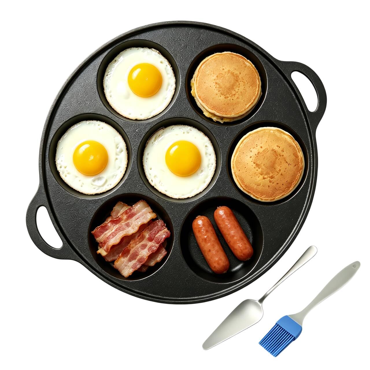 Cast Iron Egg Pan, 10 Inch 7 Cup Omelette Skillet Breakfast Pan, Oven Safe