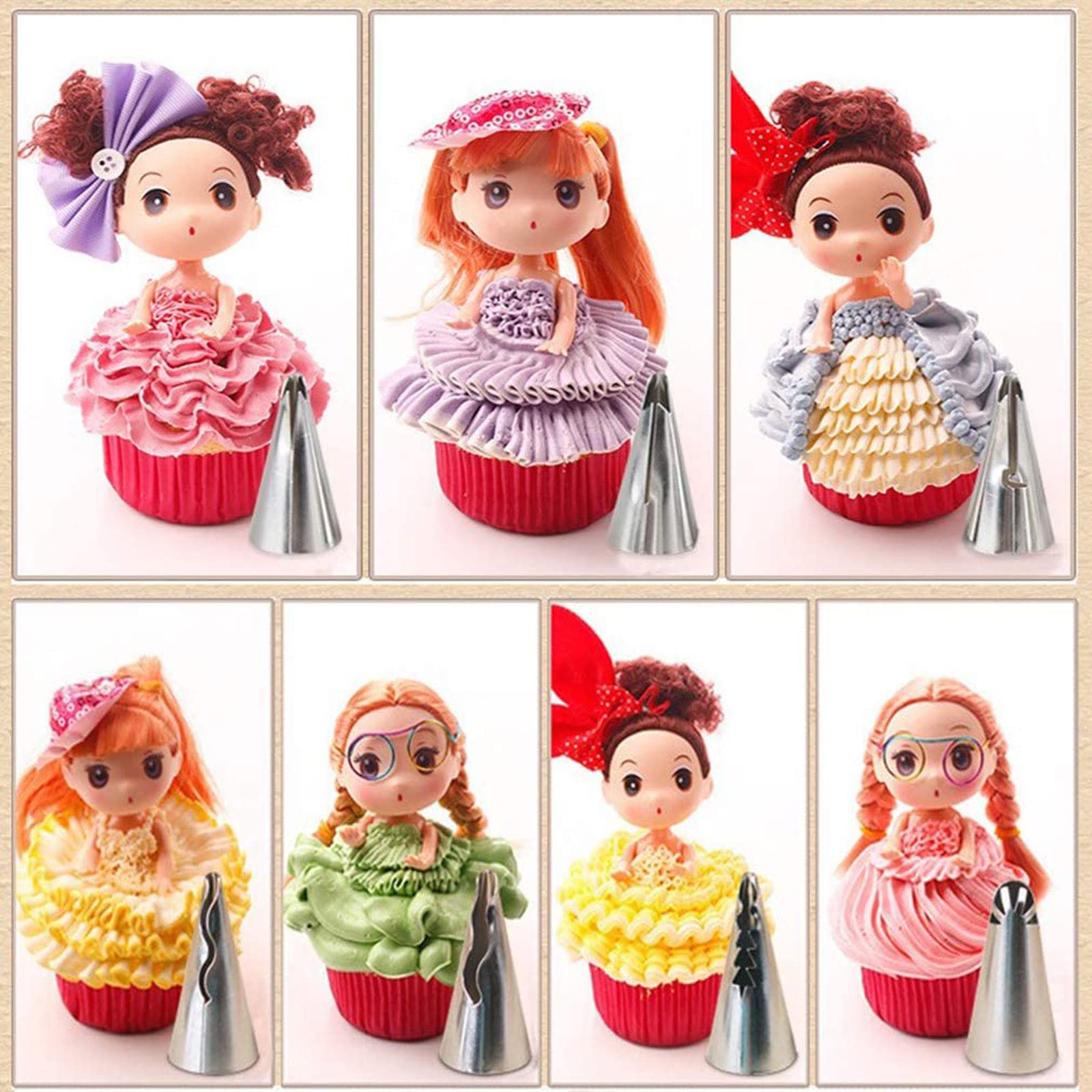 Roseflower 7 Pcs Skirt Piping Tips Set - Stainless Steel Piping Nozzles Kit For Pastry Cupcakes Cakes Cookies Decorating Supplie