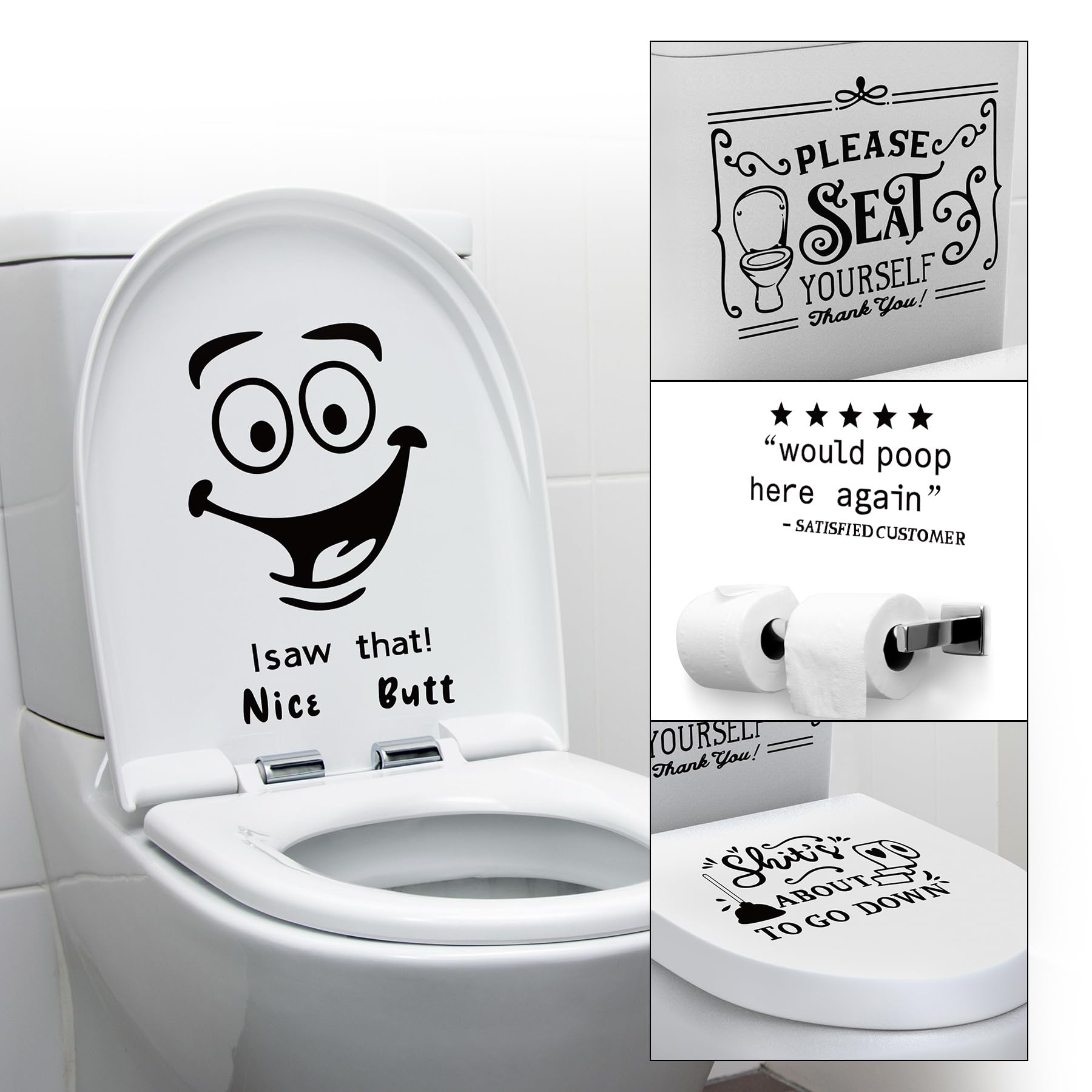 Aligz Funny Toilet Stickers, Please Seat Yourself, Nice Butt, Would Poop Here Again, Funny Stickers For Bathroom, Funny Gift
