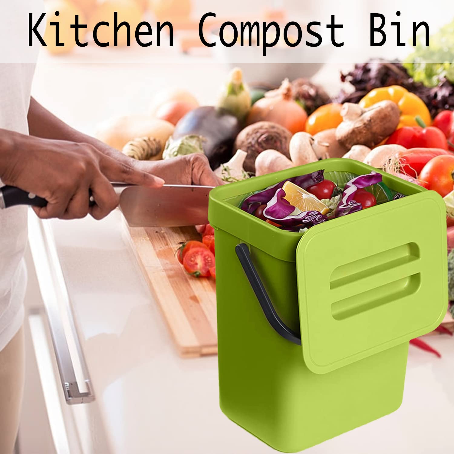 LALASTAR Small Plastic Trash Can  Hanging Small Trash Can with Lid Under Sink for Kitchen  Food Waste Bin for Countertop  Mountable Garbage Can for Bathroom  RV  5L/1.3 Gal  Green