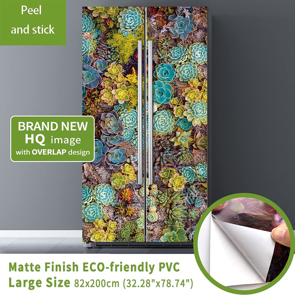Nature Art Self Stick Vinyl Door Mural Sticker, Peel And Stick Removable Refrigerator Wrap Decal, Succulent Plant, 32.3X78.7, 2
