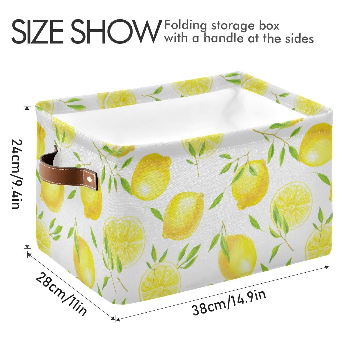 Keepreal Fresh Lemons Pattern Rectangle Storage Bin, 15 X 11 X 9.5 In, Collapsible Organizer Storage Basket For Home D  Cor
