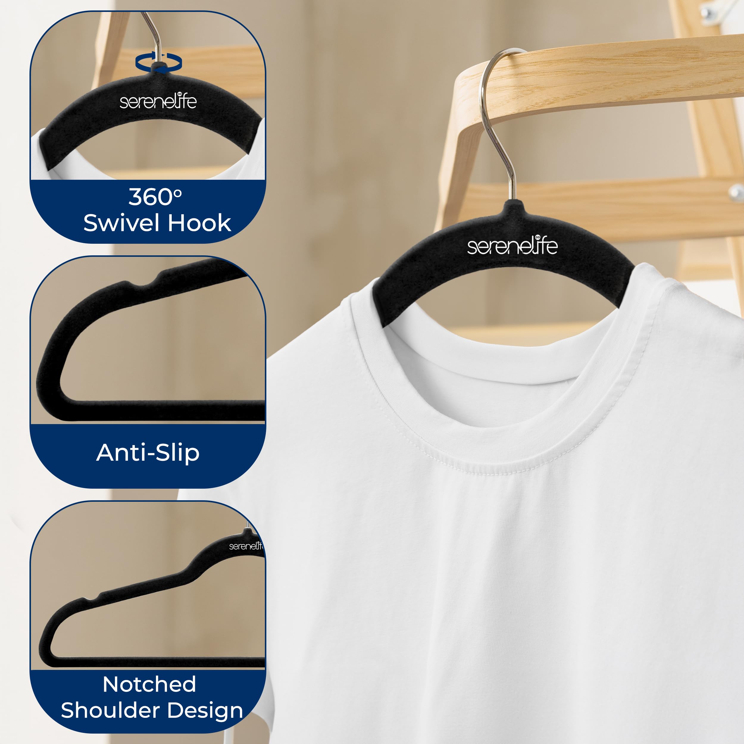 SereneLife Premium Non-Slip Velvet Hangers - Space Saving Heavy Duty Slim Suit Clothes Hanger Set with 360 Degree Swivel Metal Hook  Can Hold Up to 10 Lbs. For Coats  Jackets  Pants & Dress (100-Pack)