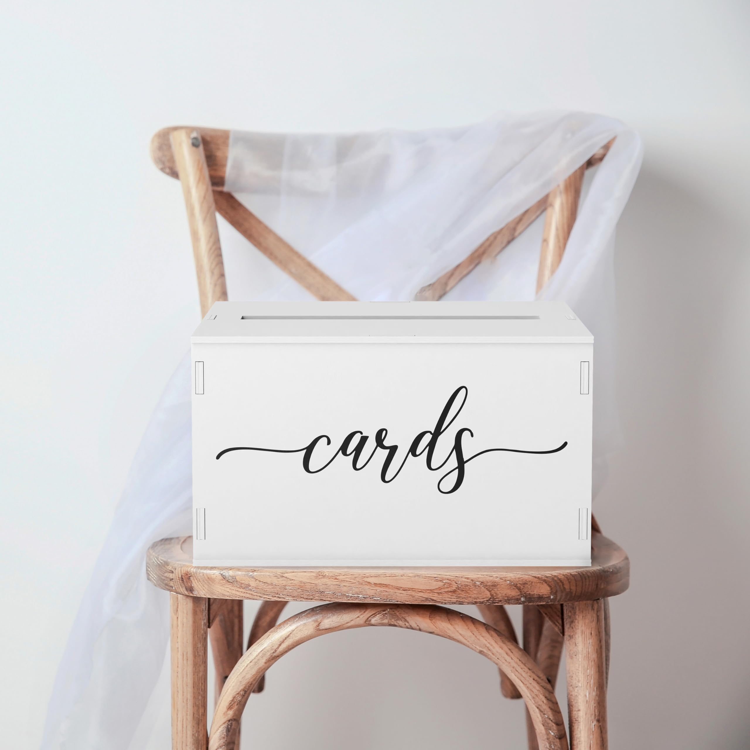 Heather & Willow Wooden Wedding Card Box with Slot - Rustic Decorations for Reception, Gifts & Money - White Lid for Baby Shower