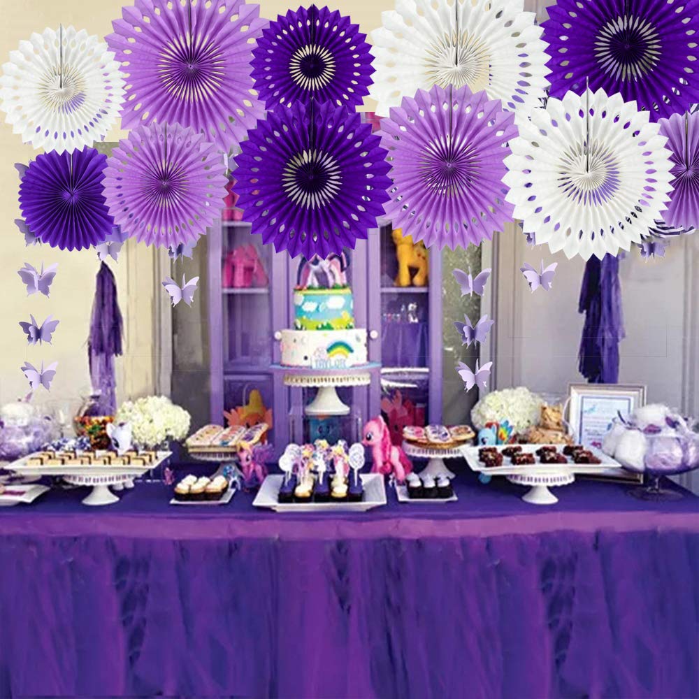 Beishida Lavender Purple White Tissue Hanging Honeycomb Round Paper Fans Decoration Set For Birthday Baby Shower Bachelorette We