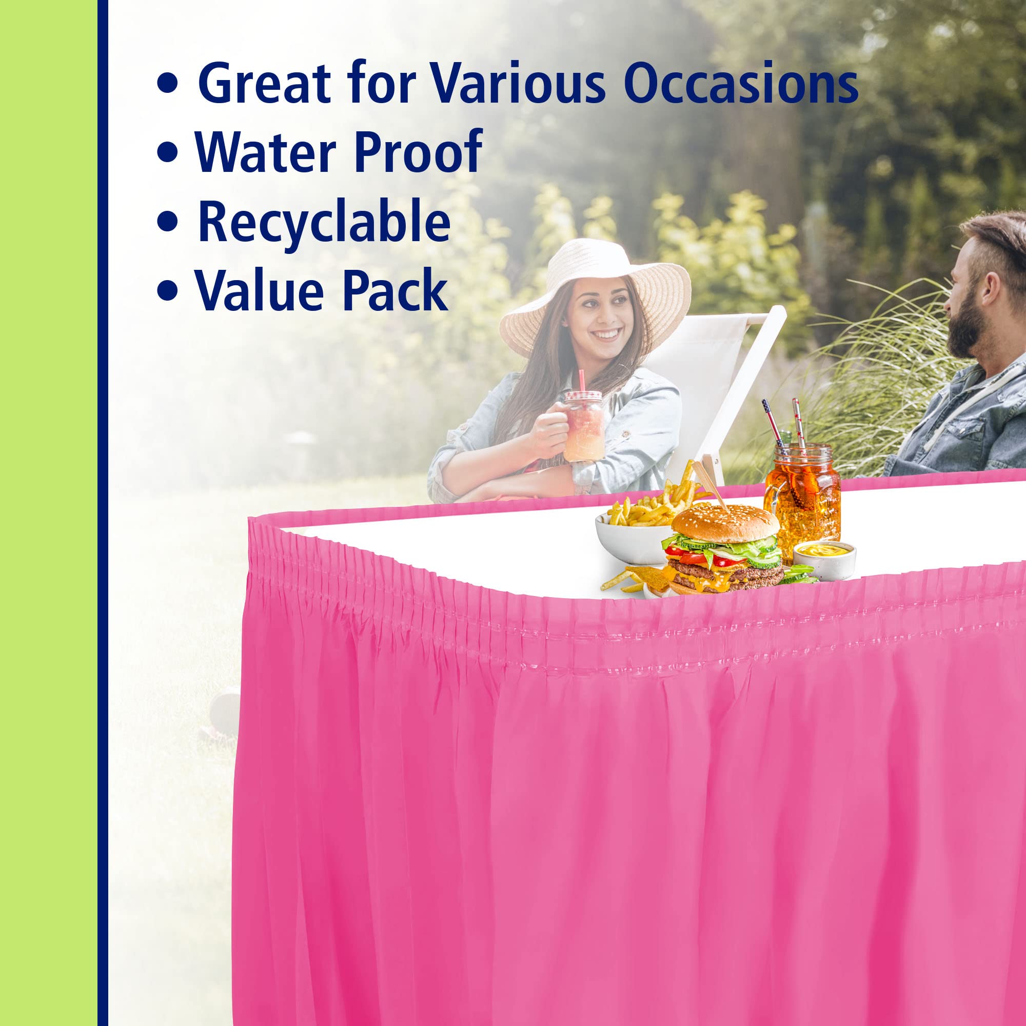 Party Dimensions Plastic Table Skirt, 29-Inches By 14-Feet - Hot Pink - 1 Pack