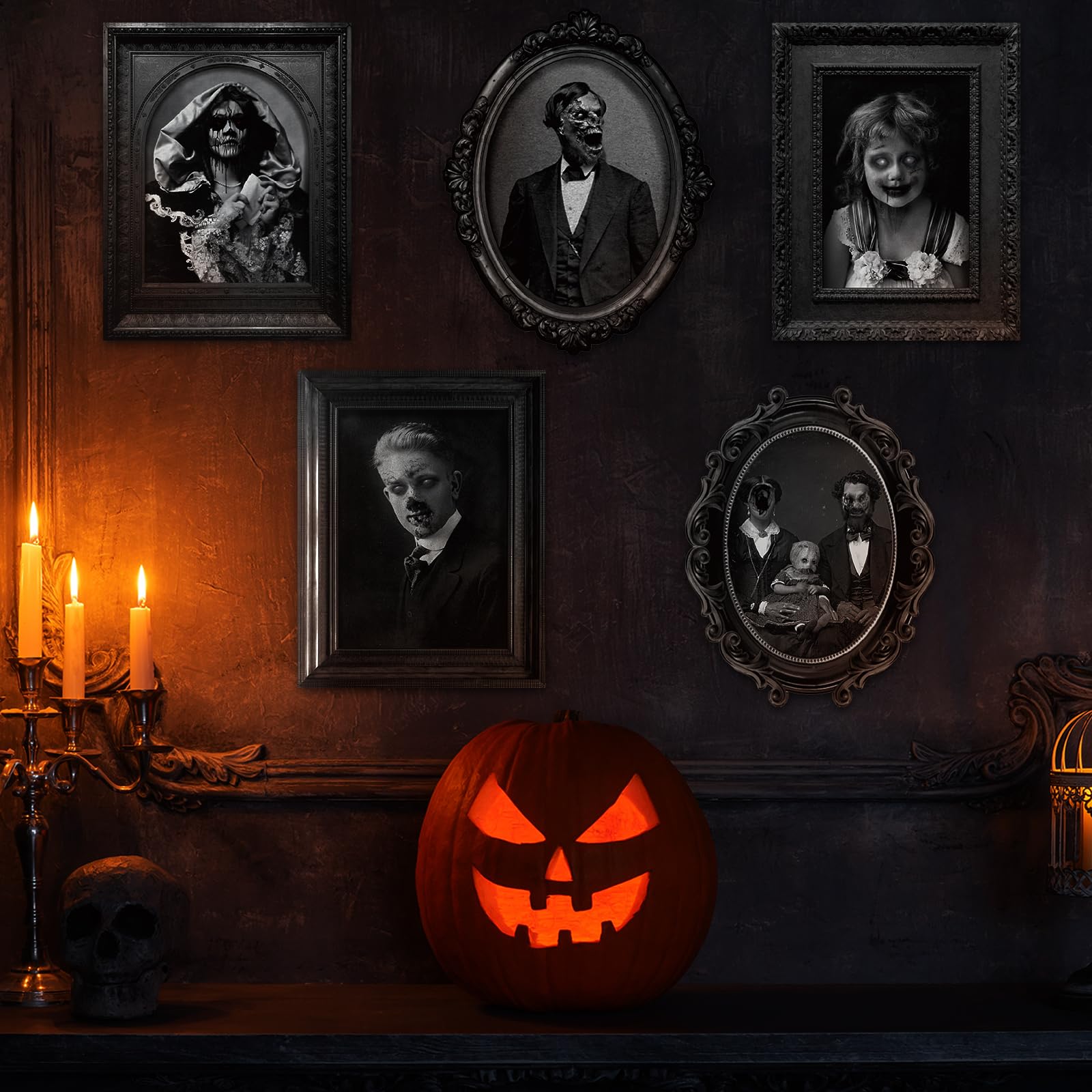 10 Pcs Halloween 3D Changing Face Moving Picture Gothic Mansion Portrait Moving Horror Scary Pictures Halloween Portraits Poster