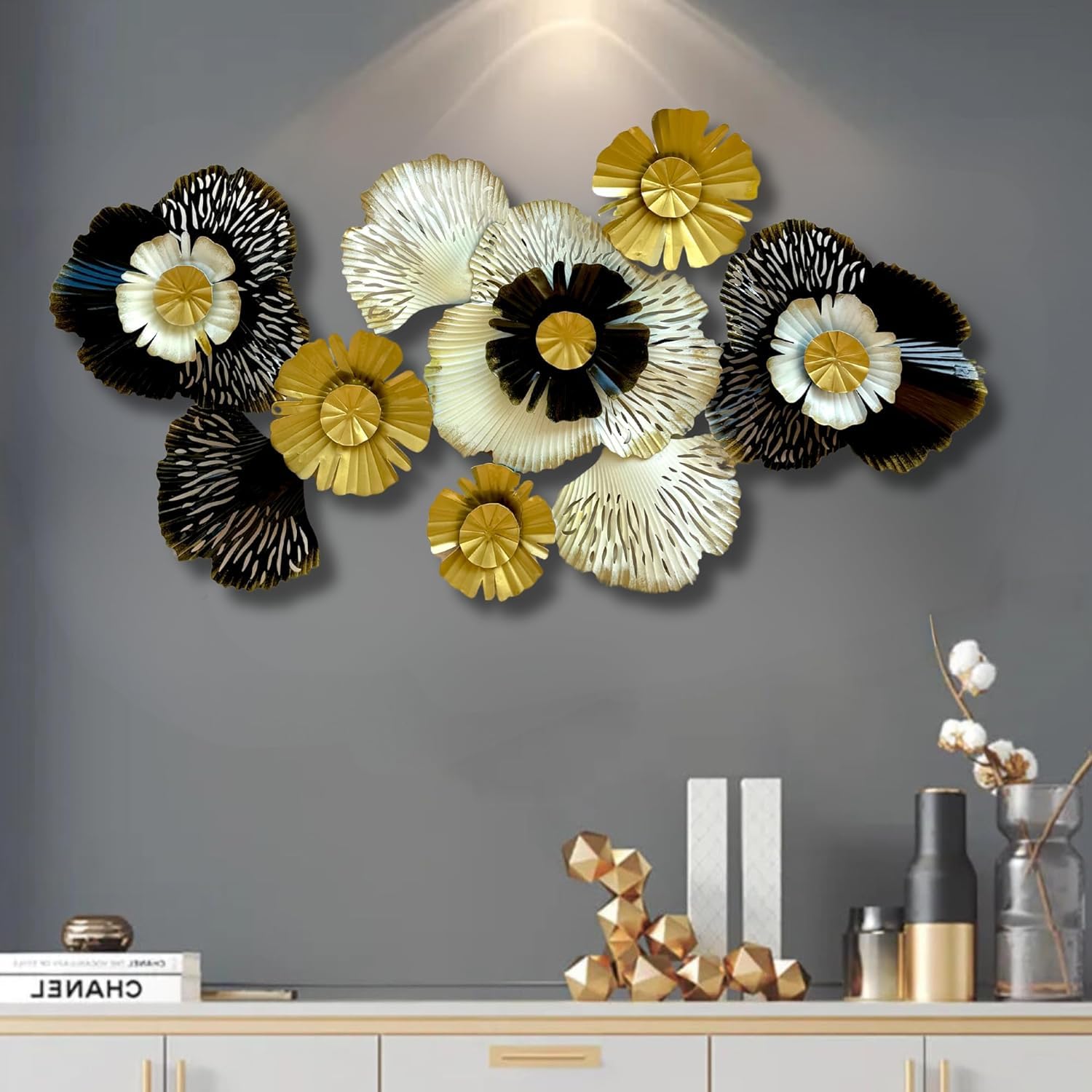 Rsn Multi Flower Leaf Metal Wall Art Frame, Wall Sculpture, Wall Hanging For Living Room, Bedroom, Dining Room, Office Home Deco