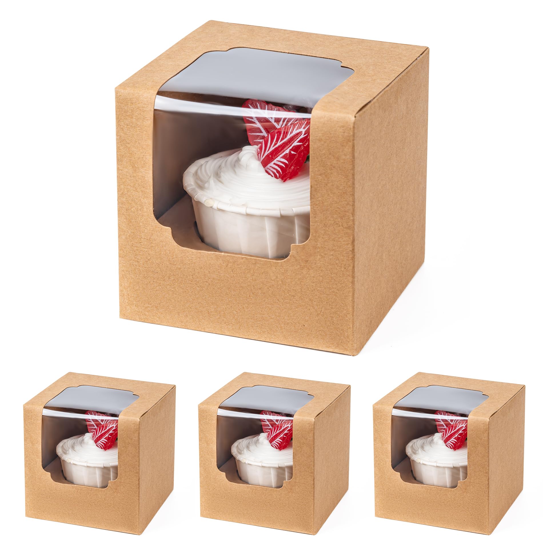 BOOMIBOO 50 Pack Individual Cupcake Containers, Cupcake Boxes with Window, Food Grade Cupcake Holders with Inserts, Stackable De