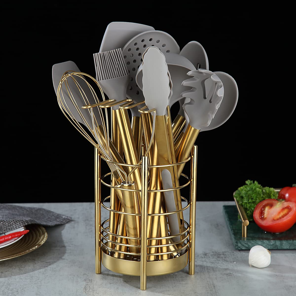 Gold Kitchen Utensils Set, Berglander 38 Pieces Non-Stick Silicone Cooking Tools Spoon Spatula Set With Sturdy Stainless Steel U