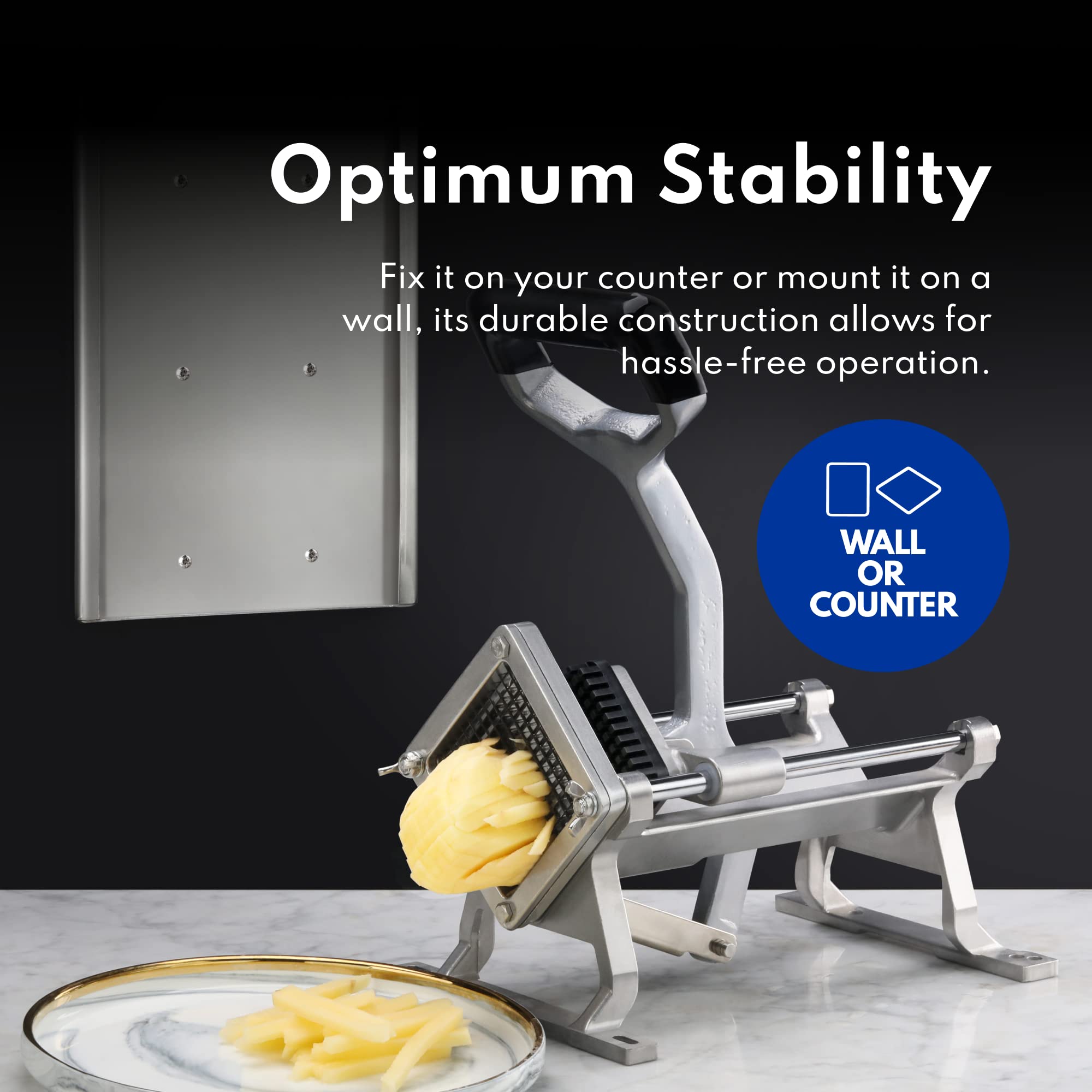 New Star Foodservice 7006872 Extra Heavy Duty French Fry Cutter 3/8'' with Wall Bracket  Fixed Counter or Wall Mount Silver