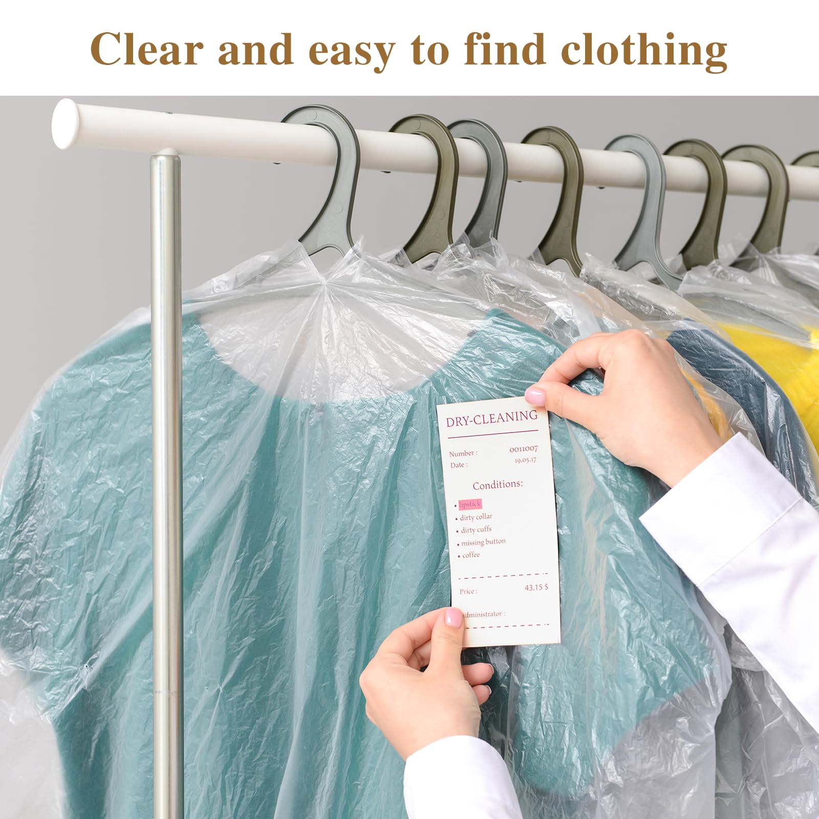 20 Pack Plastic Garment Bags Clear Dress Covers For Hanging Transparent Dry Cleaning Bags Dust-Proof Garment Covers For Dry Clea