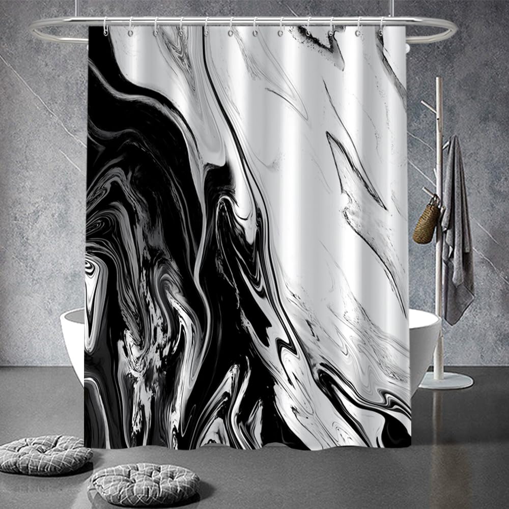 Ruelvth Black And White Shower Curtain, Modern Abstract Marble Shower Curtain For Bathroom Aesthetic Ink Texture Waterproof Fabr