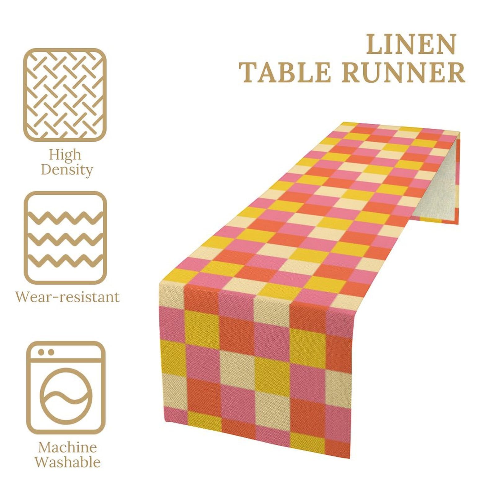 70s Hippie Table Runner Orange Yellow Pink Vintage Geometric Table Runner 1960s Retro Country Dinner Runner for Living Room Kitc