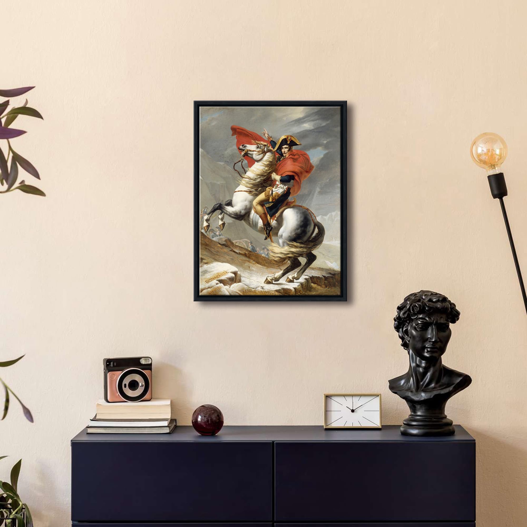 Wieco Art Framed Napoleon Crossing The Alps Of Jacques-Louis David Oil Paintings Reproduction Abstract Hd Prints Wall Decor Clas