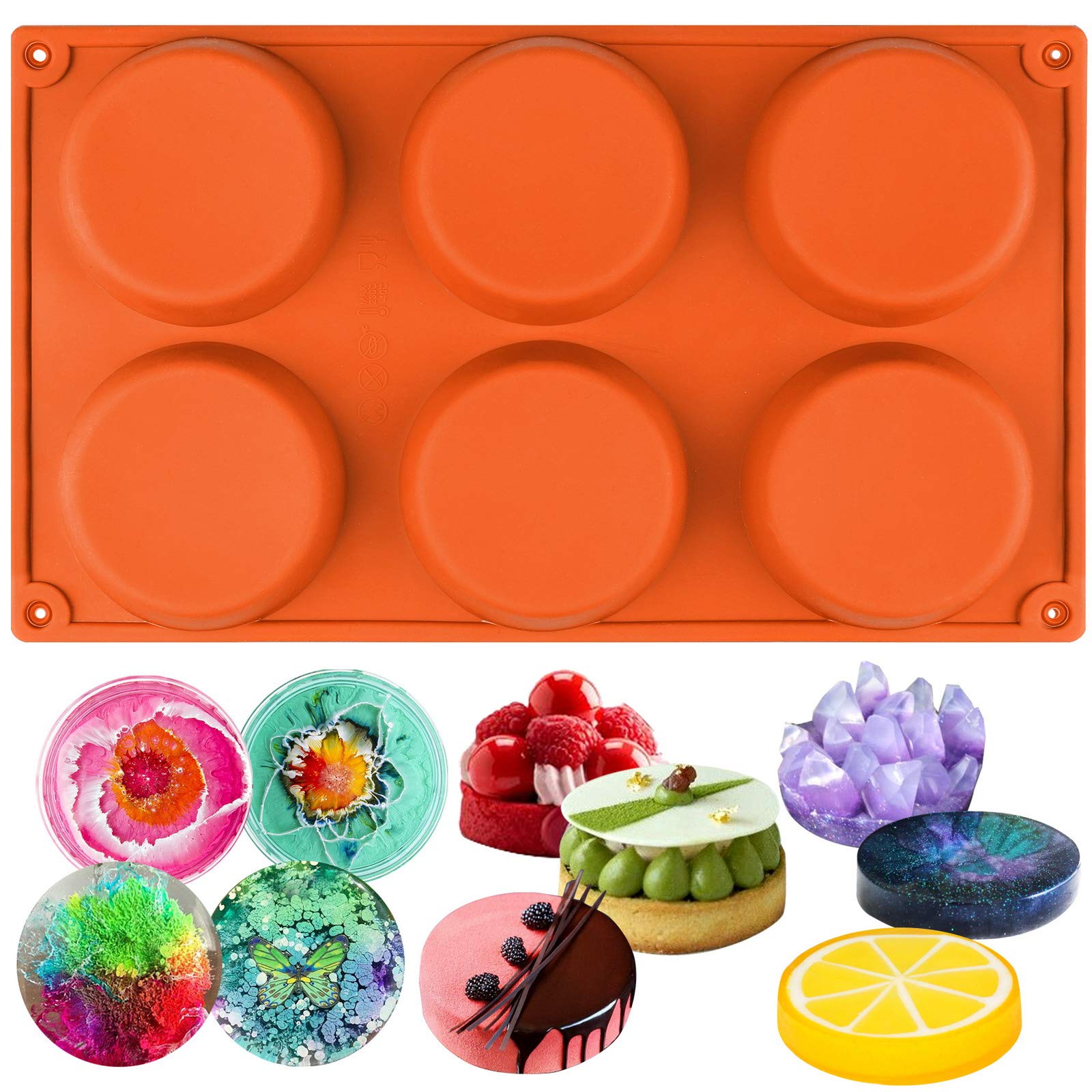 Funshowcase 6-Cavity Mini Disc Cake Pie Custard Tart Resin Coaster Silicone Mold 3-Inch Small Fluted