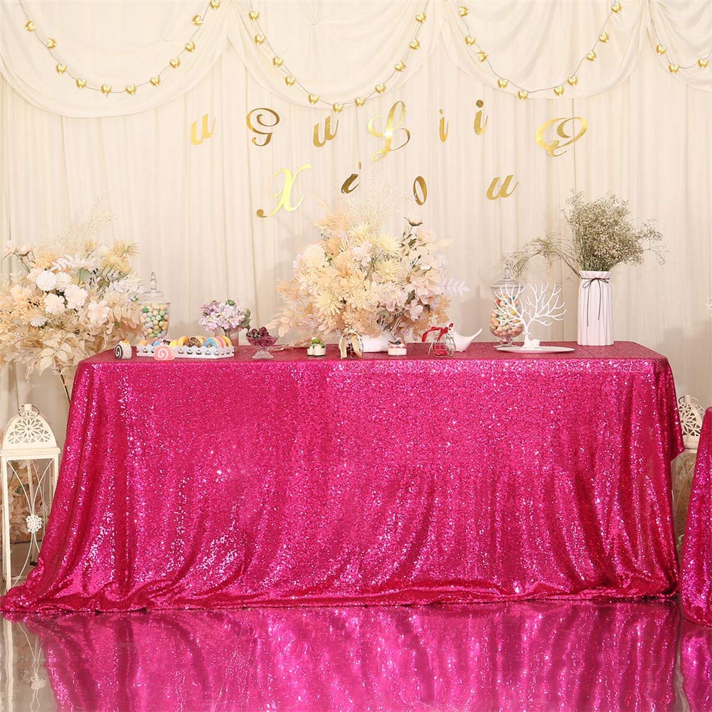 Eternal Beauty Sequin Tablecloth, 50X80 Rectangle Sequin Tablecloth For Party Cake Dessert Table Exhibition Events,Hot Pink