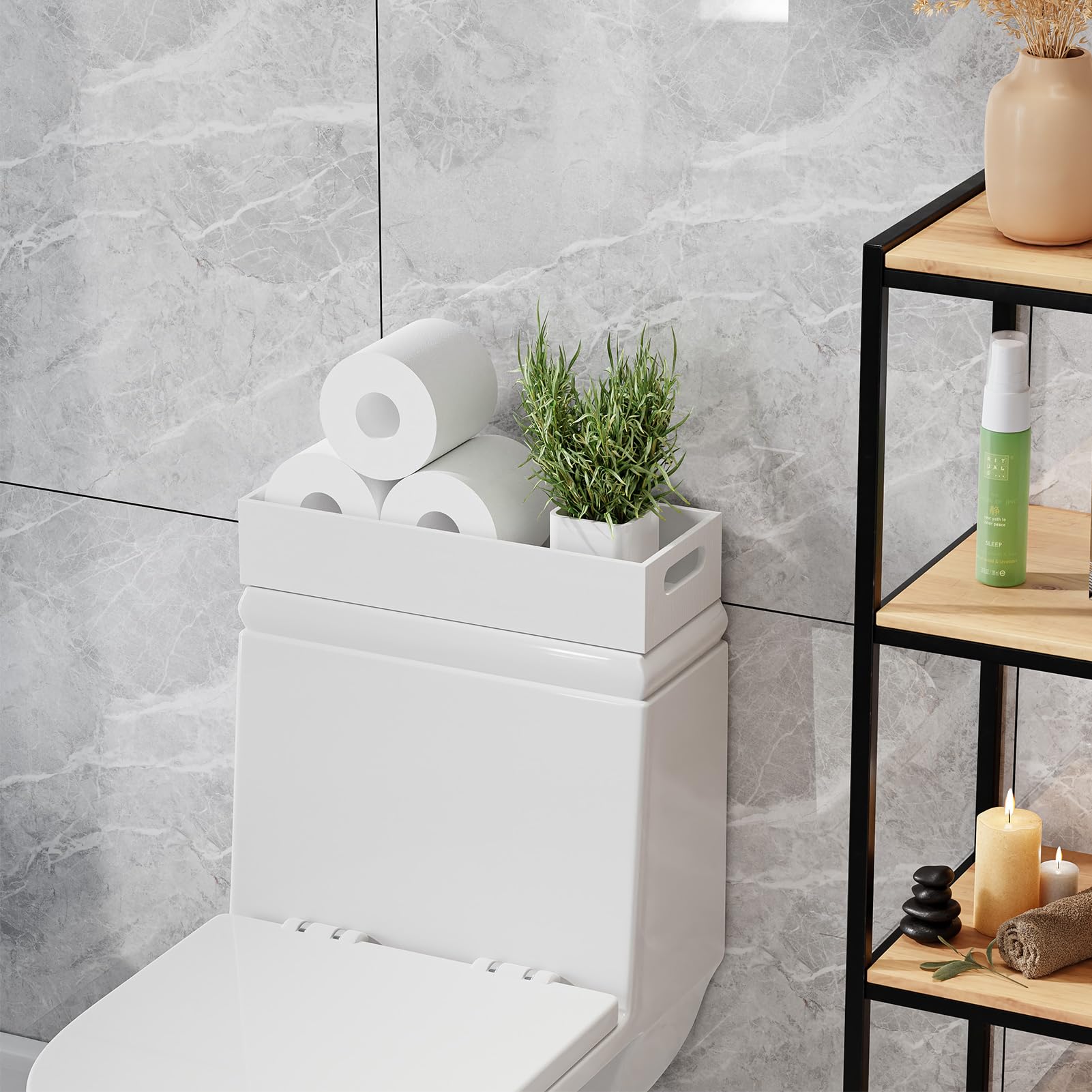 Vitviti Bamboo Toilet Paper Holder Storage, Bamboo Tray For Bathroom With Handle, Toilet Tissue Holder Organizer Basket Containe