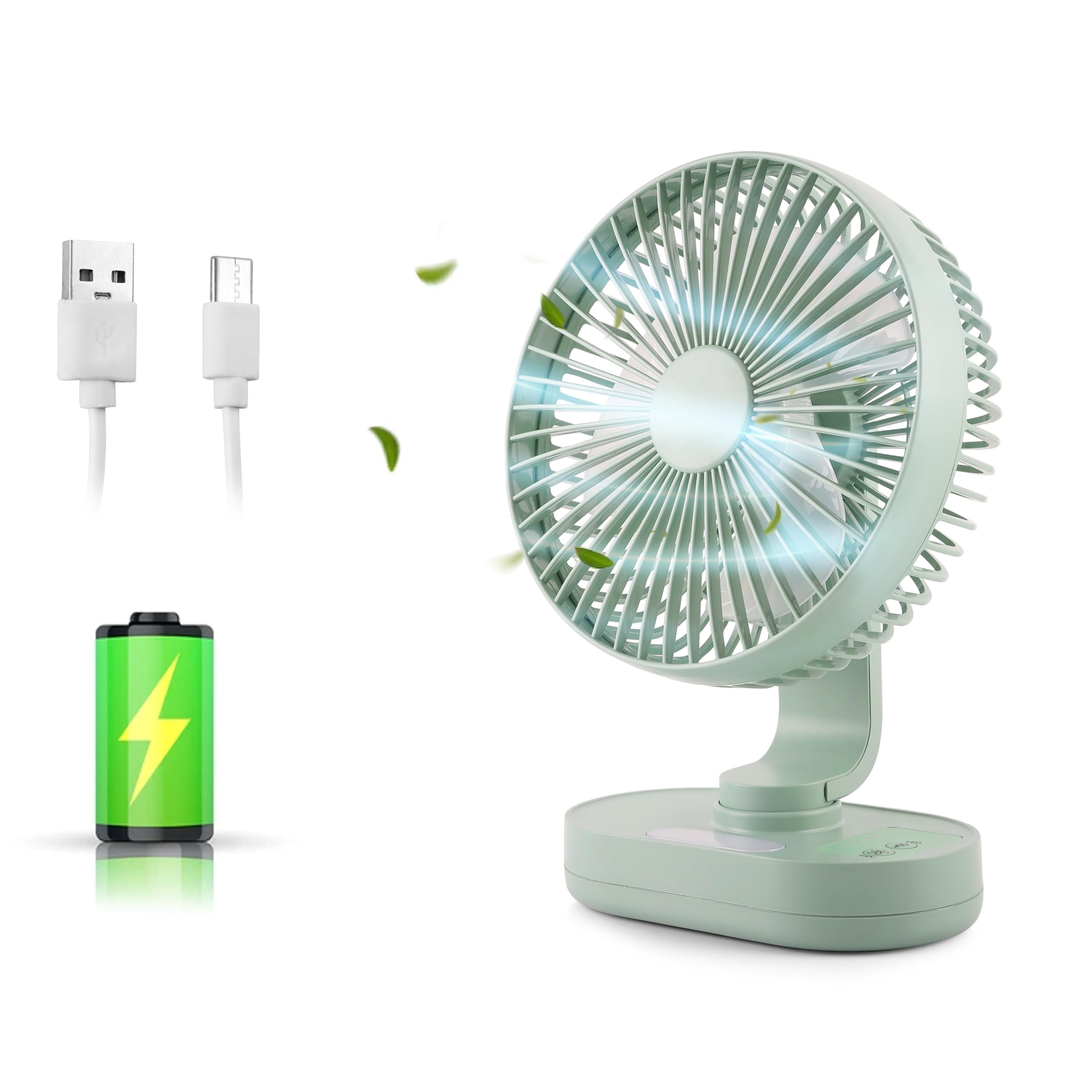 Gesto 7.8 Inch High Speed Rechargeable Table Fan For Home  Usb Charging Battery Fan With Led Light | 3000Mah Battery For Upto 8