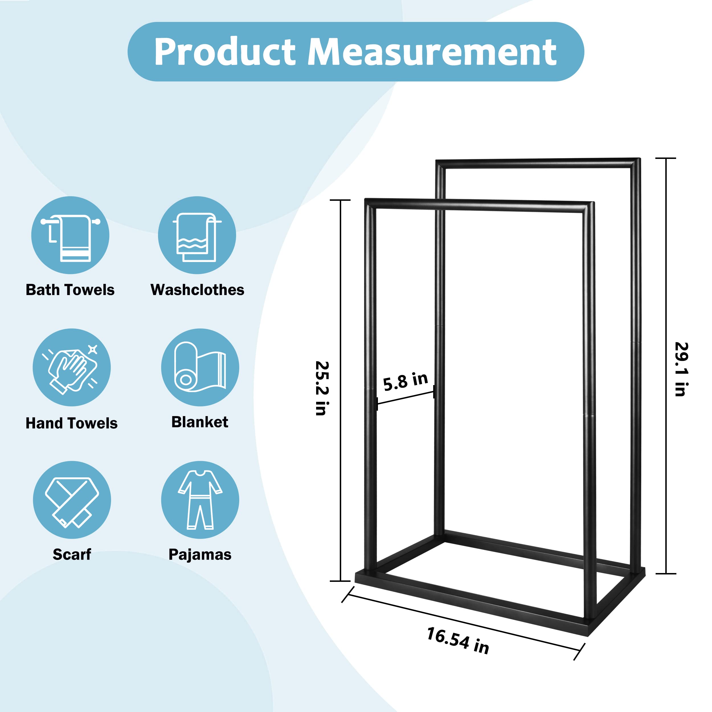 DECLUTTR Free Standing Towel Rack - 2 Tier Stainless Steel, Matt Black, Model STR10-B, Outdoor Towel Drying Rack with Storage Shelves