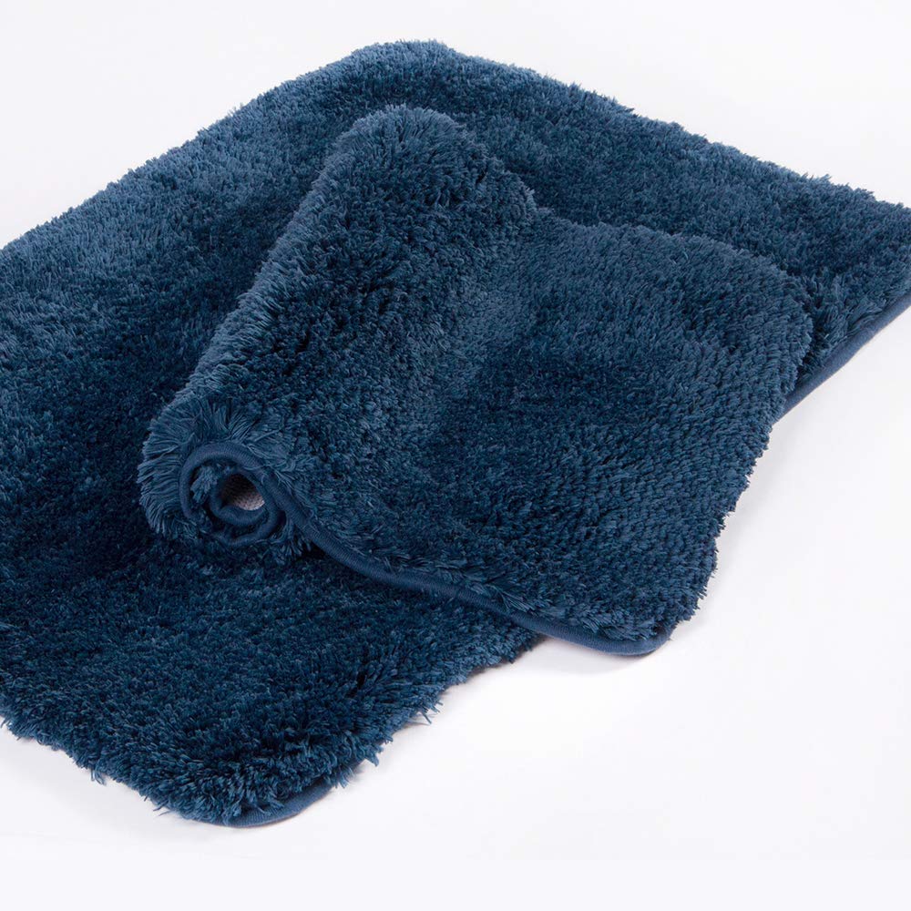 Walensee Bath Rug Set, 2 Pack - Navy - Luxury Shaggy Microfiber Bath Mat, Absorbent, Non-Slip, Machine Washable - Bathroom Mats