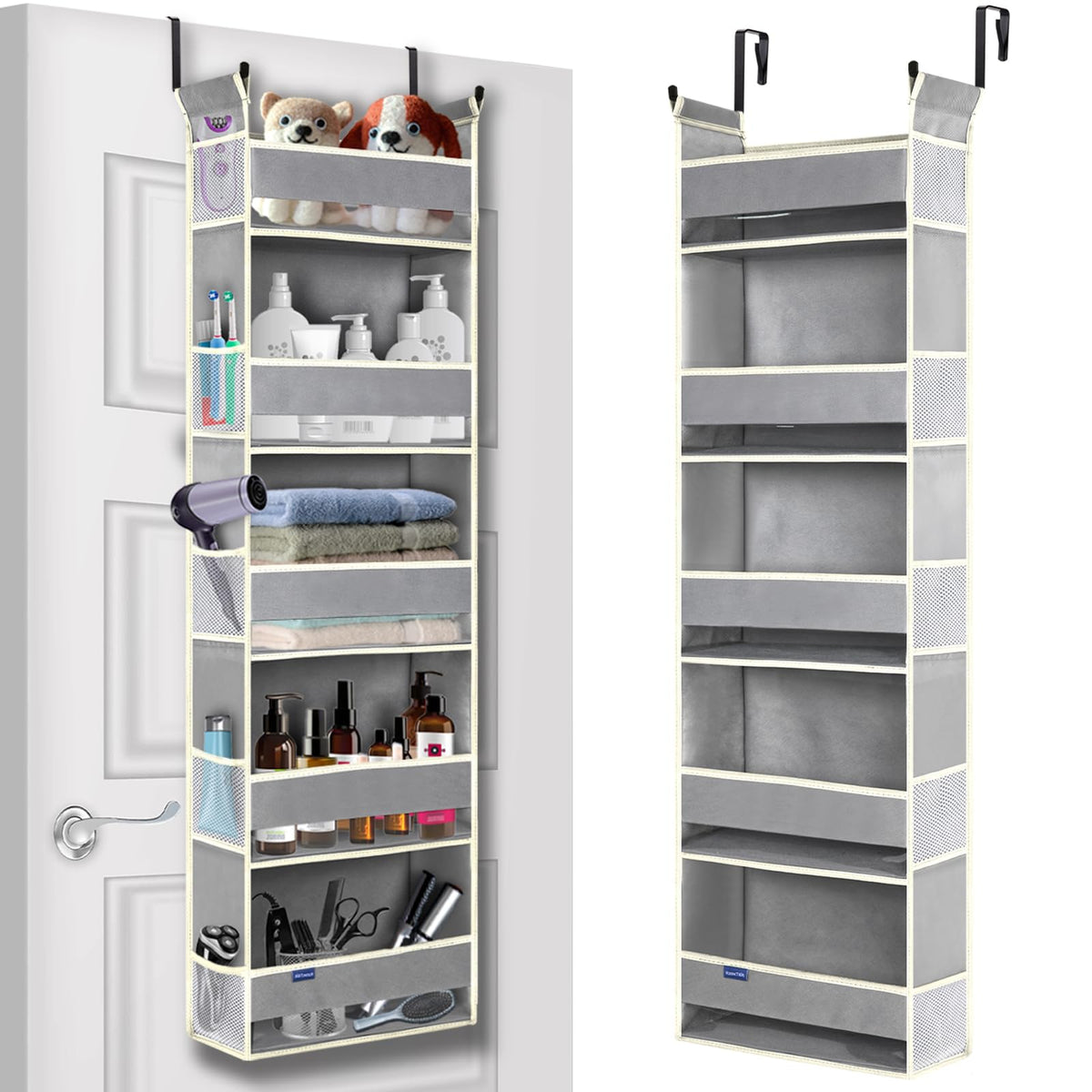 Roomtalk Over The Door Hanging Organizer 5-Shelves And 10 Side Pockets, Over The Door Storage For Bathroom And Bedroom, Back Of