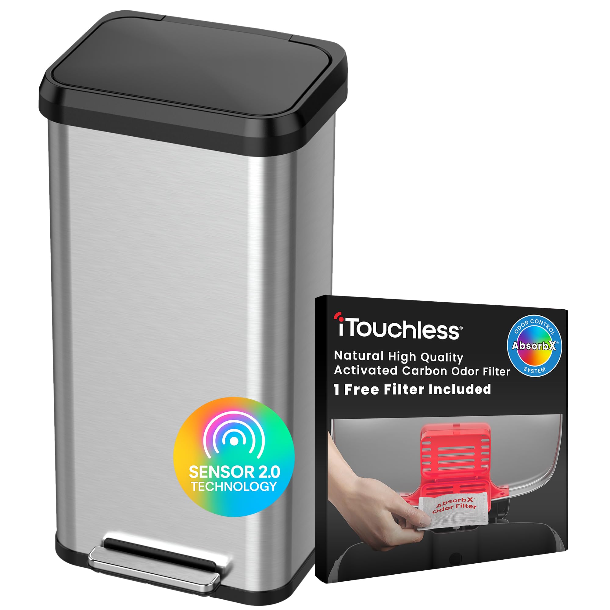 iTouchless 20 Gallon SoftStep 2.0 Kitchen Trash Can with AbsorbX Odor Absorber, Large Stainless Steel Step Pedal Garbage Bin wit