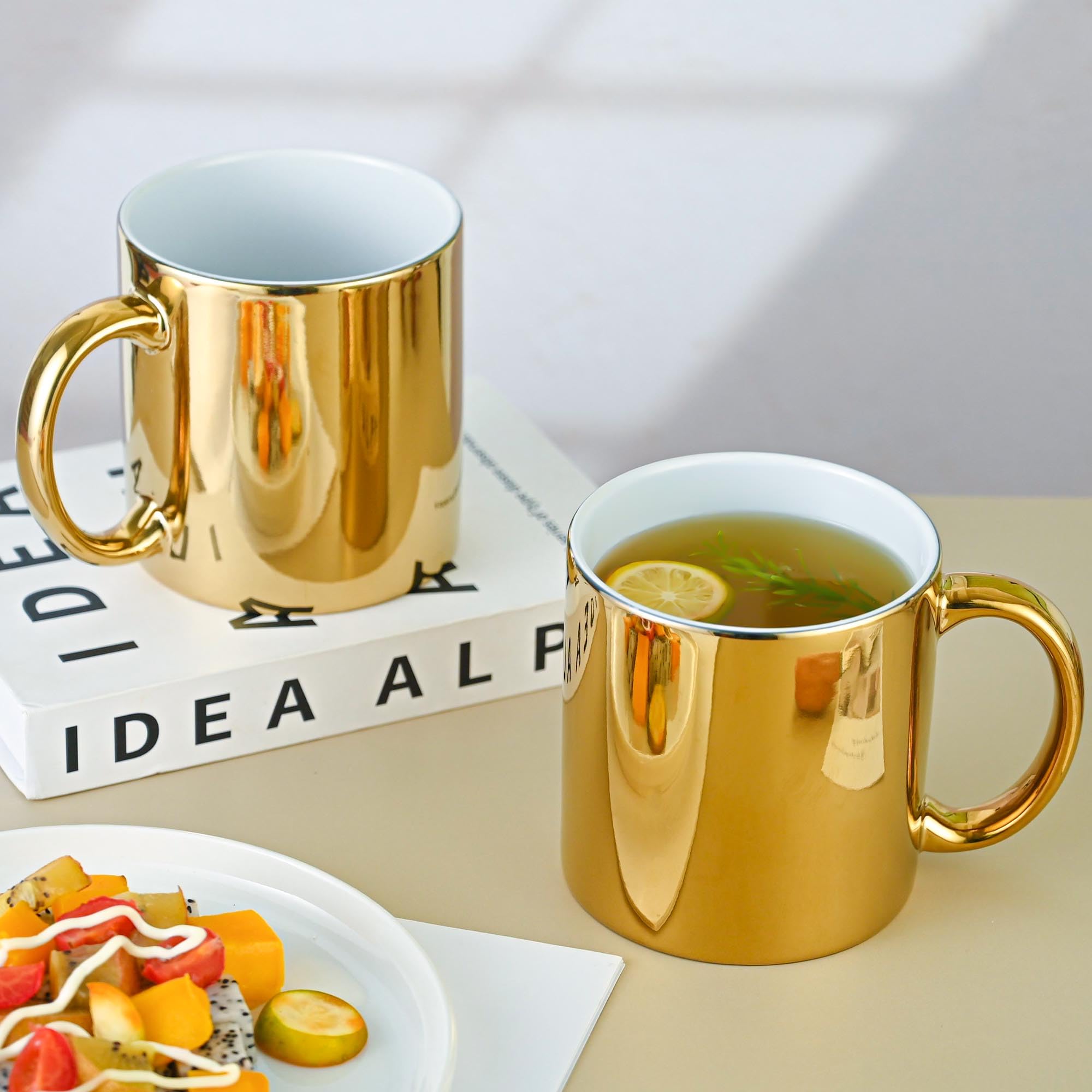 Bycnzb 22oz large Coffee Mugs gold Ceramic Mugs set of 2 Ceramic Cups for Coffee, Tea, Cocoa (22oz)