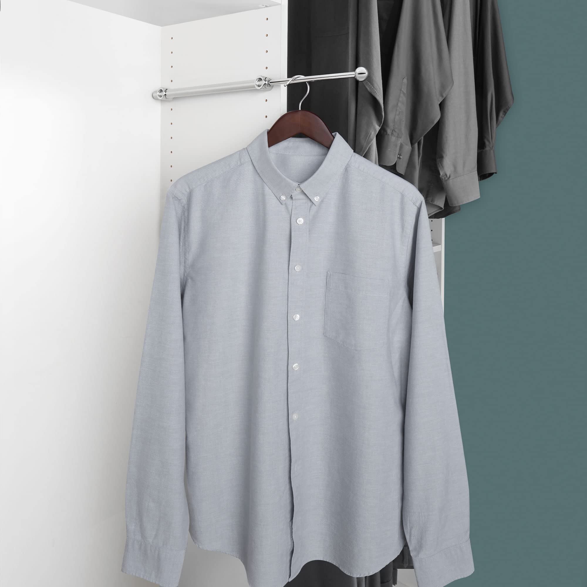 Rev-A-Shelf 14'' Pull Out Valet Rod for Closet Organization  Extendable Sliding Clothes Storage Hanging Rack with Mounting Hardware  Chrome  CVR-14-CR