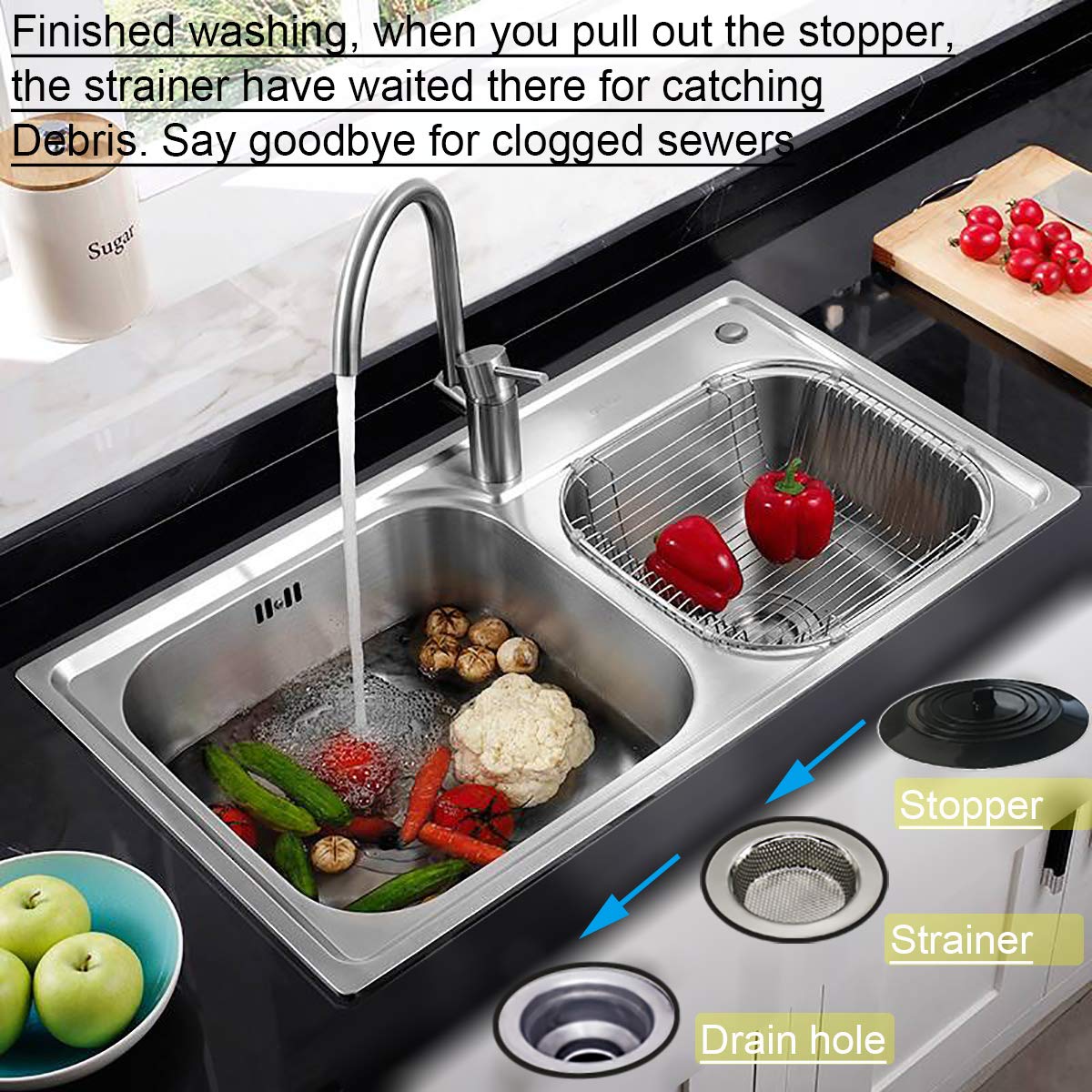 Seatery 2Pcs Kitchen Sink Strainers, Sink Drain Filter, Sink Basket Strainer, 4.5 Inch Stainless Steel Sink Drain Strainer, Food