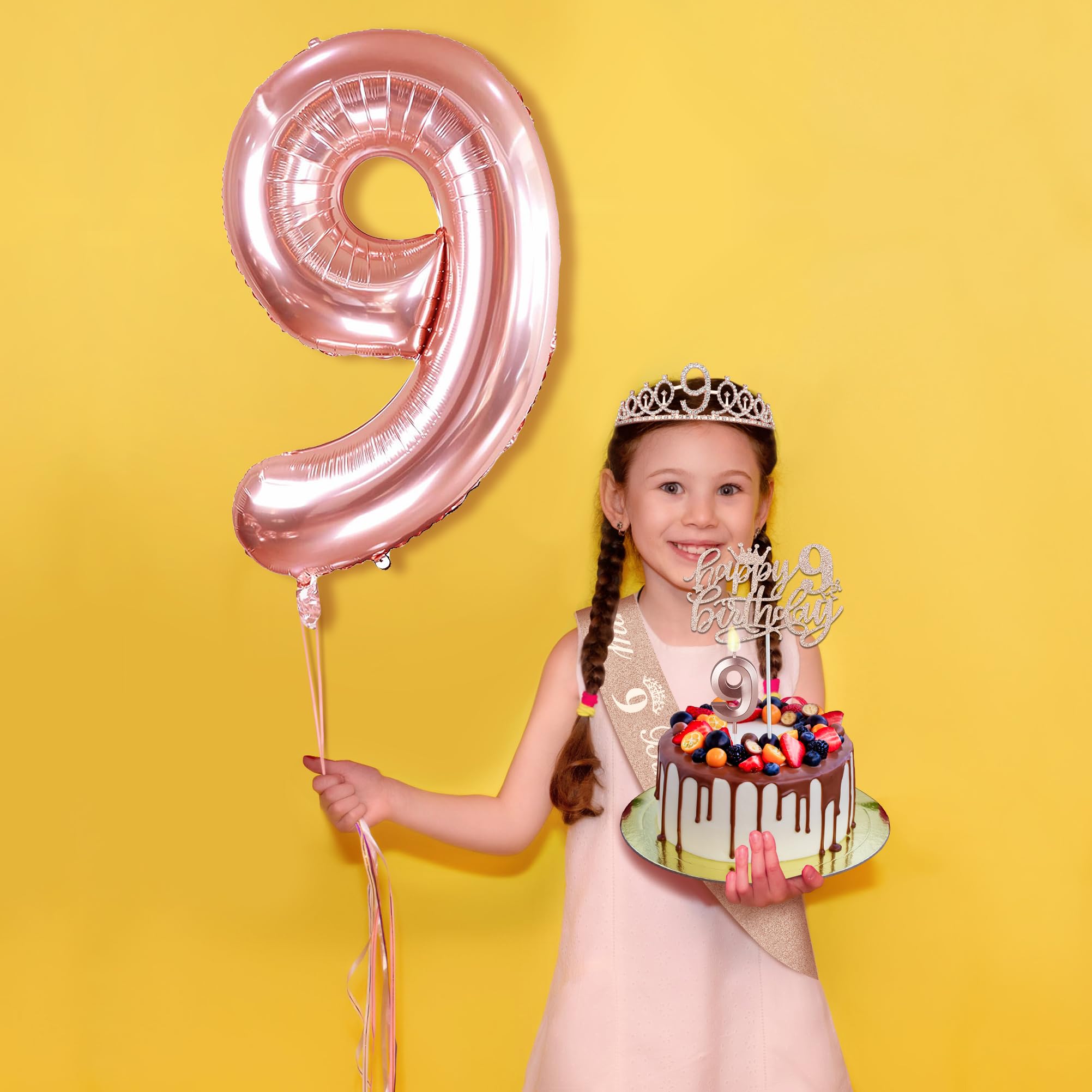 9Th Birthday Decorations For Girl Including 9Th Birthday Girl Sash And Tiara For Girls, 9 Birthday Candles And Cake Topper, 9 Ba