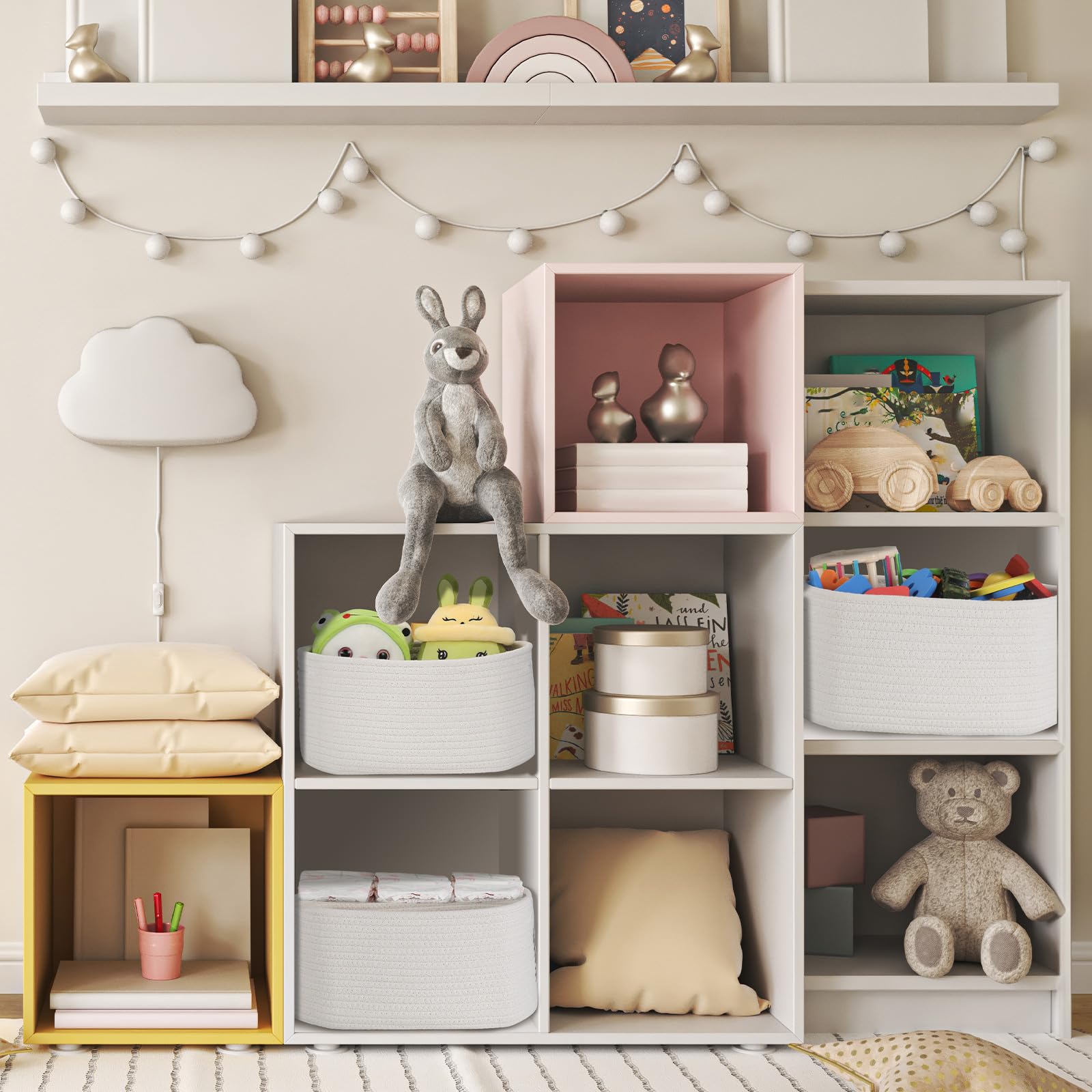 Sutine 4Pcs Storage Baskets For Organizing, Rectangular Woven Baskets For Storage, Cotton Rope Storage Bins For Shelves, Cube St