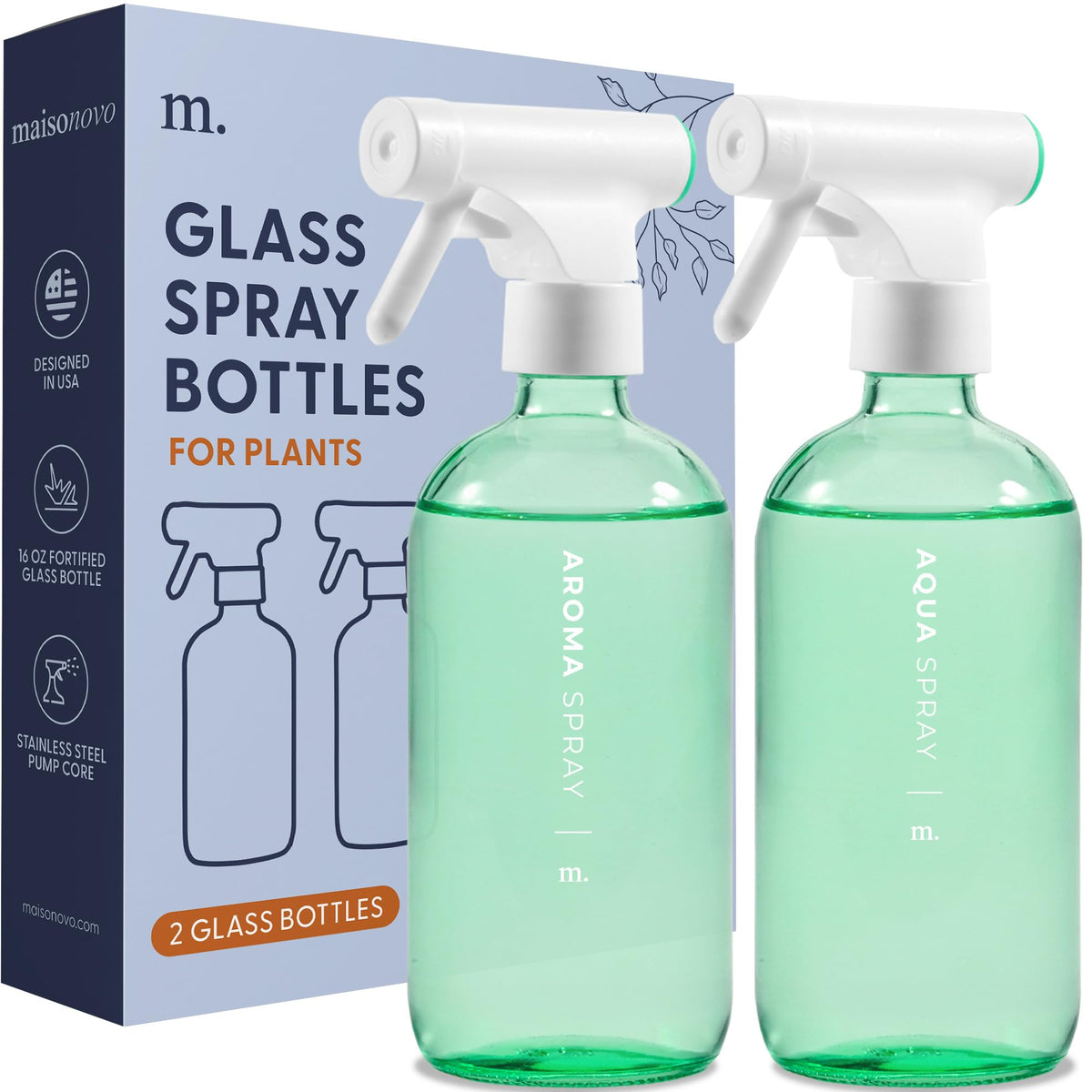 Maisonovo Spray Bottle For Plants | 16.9 Fl Oz Green X 2 With 16 Labels