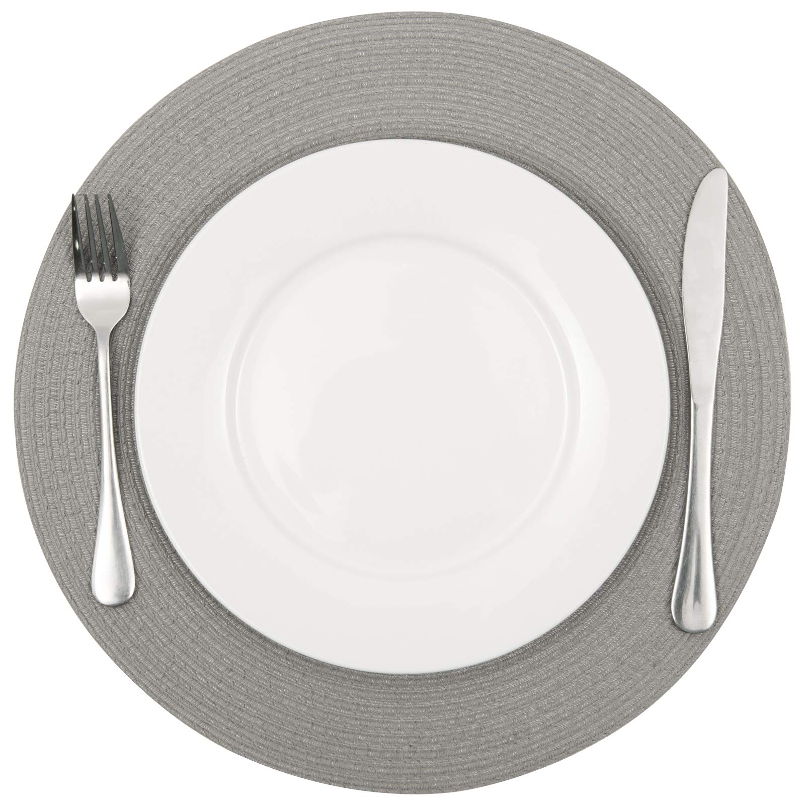 Shacos Round Braided Placemats Set Of 8 Washable Fabric Heat Resistant 15 Inch Grey Round Table Mats For Dining Tables (Gray, 8)