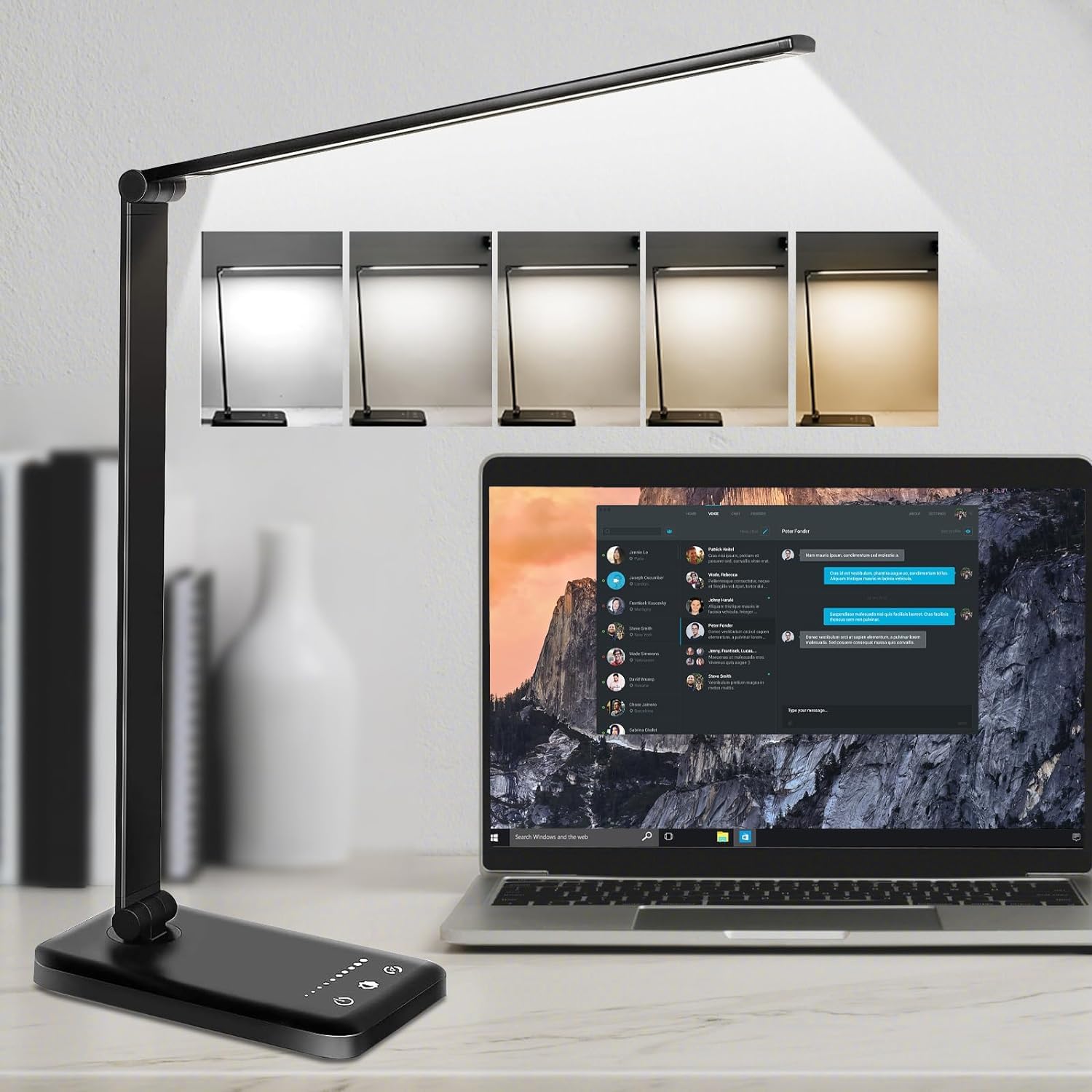Fortuqo Black Led Desk Lamp With Touch Control Adjustable Brightness & 5 Color Modes Foldable EyeCare Reading Lamp For Study, O