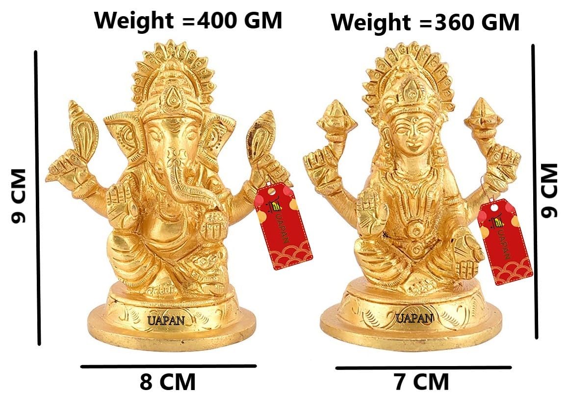Uapan Brass Idol Murti I Pooja Poojan Temple Daily Worship 100% Brass Material I Laxmi Ganesh Brass Idol (Medium Ganesh And Laxm