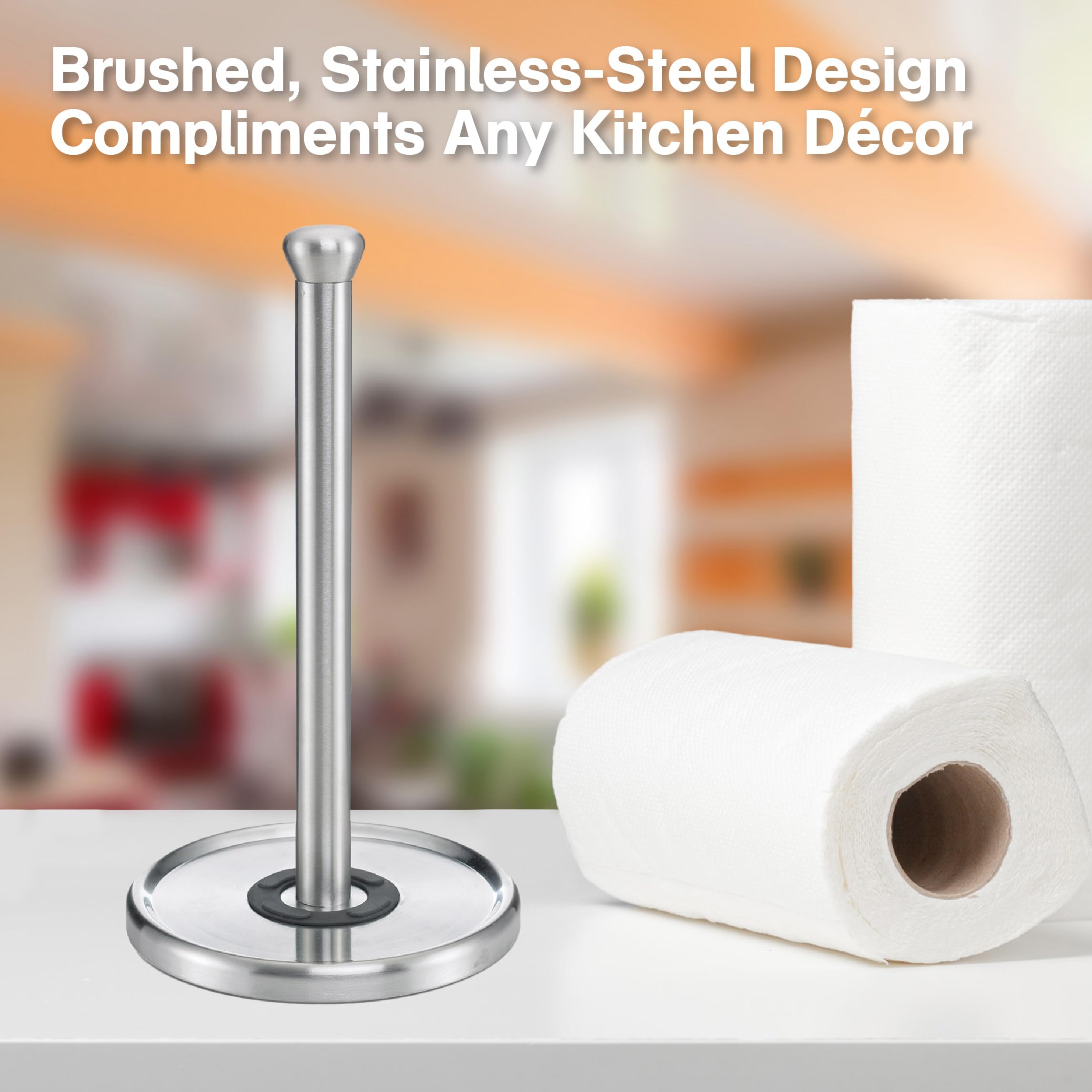 Polder Single-Tear Paper Towel Holder  Kitchen Organization and Storage  Stainless Steel Paper Towel Holder  Fits Standard and Jumbo-Sized Paper Towel Rolls  12.6'' H x 7.1'' Dia.
