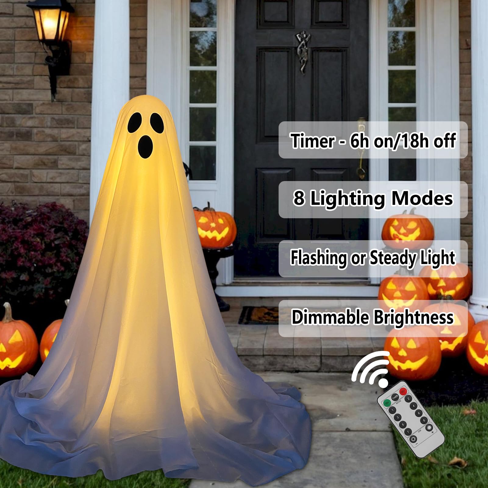 DAZONGE 2 Packs Halloween Decorations Outdoor, Spooky Halloween Ghost Decor with Remote String Lights Battery Operated, Easy to
