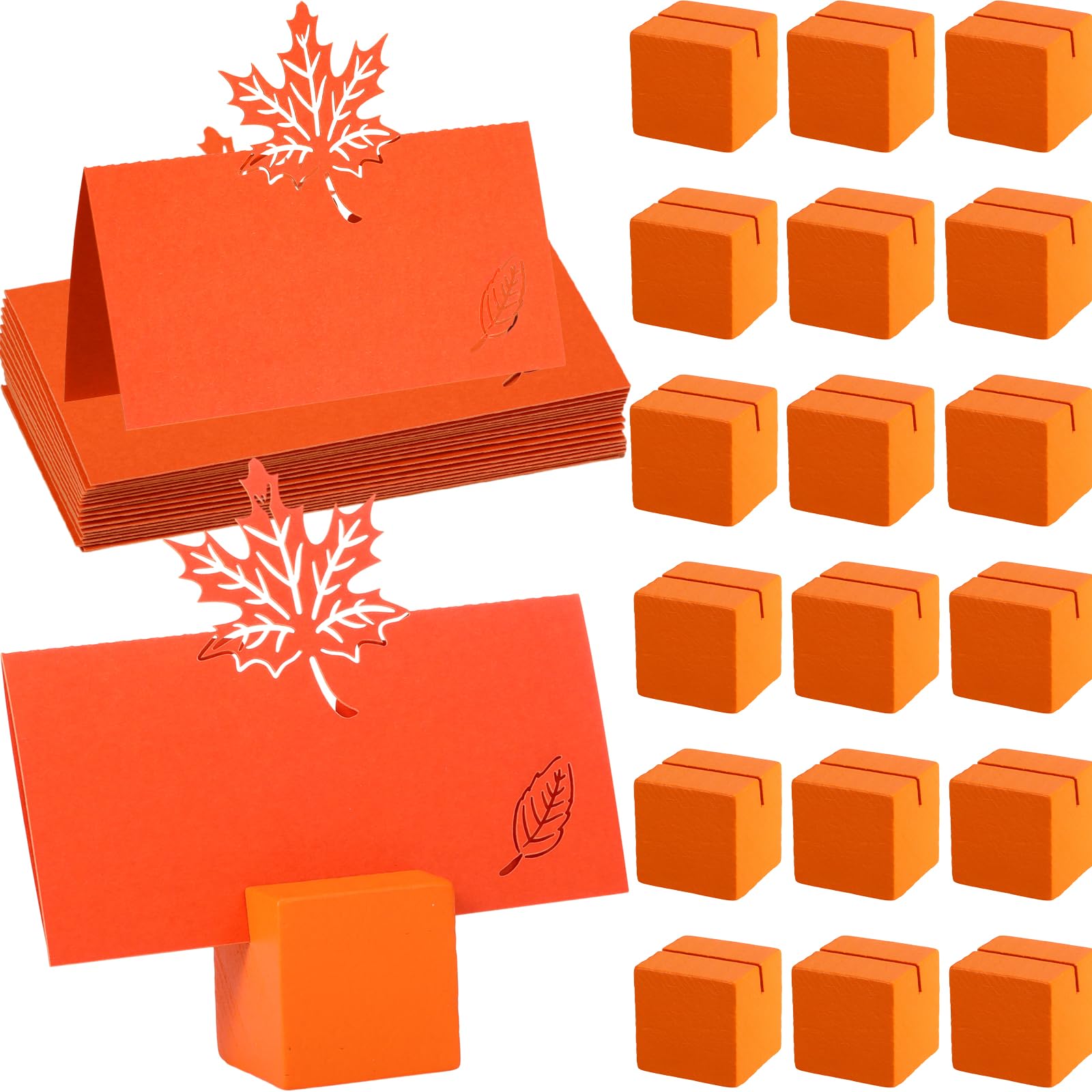 Humyoun 20 Set Thanksgiving Place Card Holder with Maple Leaves Table Name Card Wood Thanksgiving Table Number Stands Decoration