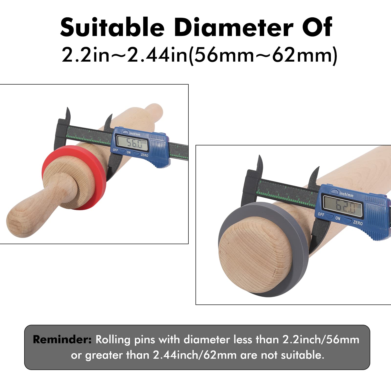 Foepoge Silicone Rolling Pin Rings Set, 10 Adjustable Thickness Bands, Gray, Fits 2.2-2.44 Inch Wide Rollers