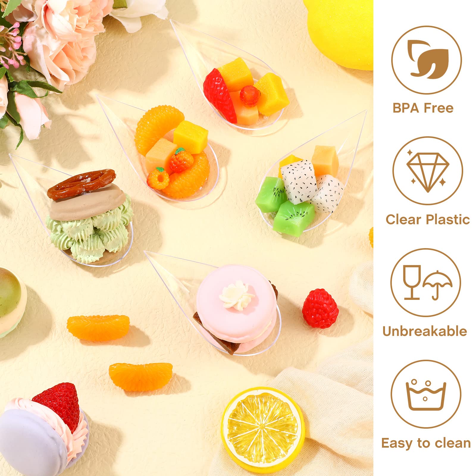 Gandeer 400 Pcs 4 Inch Plastic Appetizer Spoons Tasting Spoons Disposable Mini Appetizer Plates Tear Drop Serving Spoons Dessert